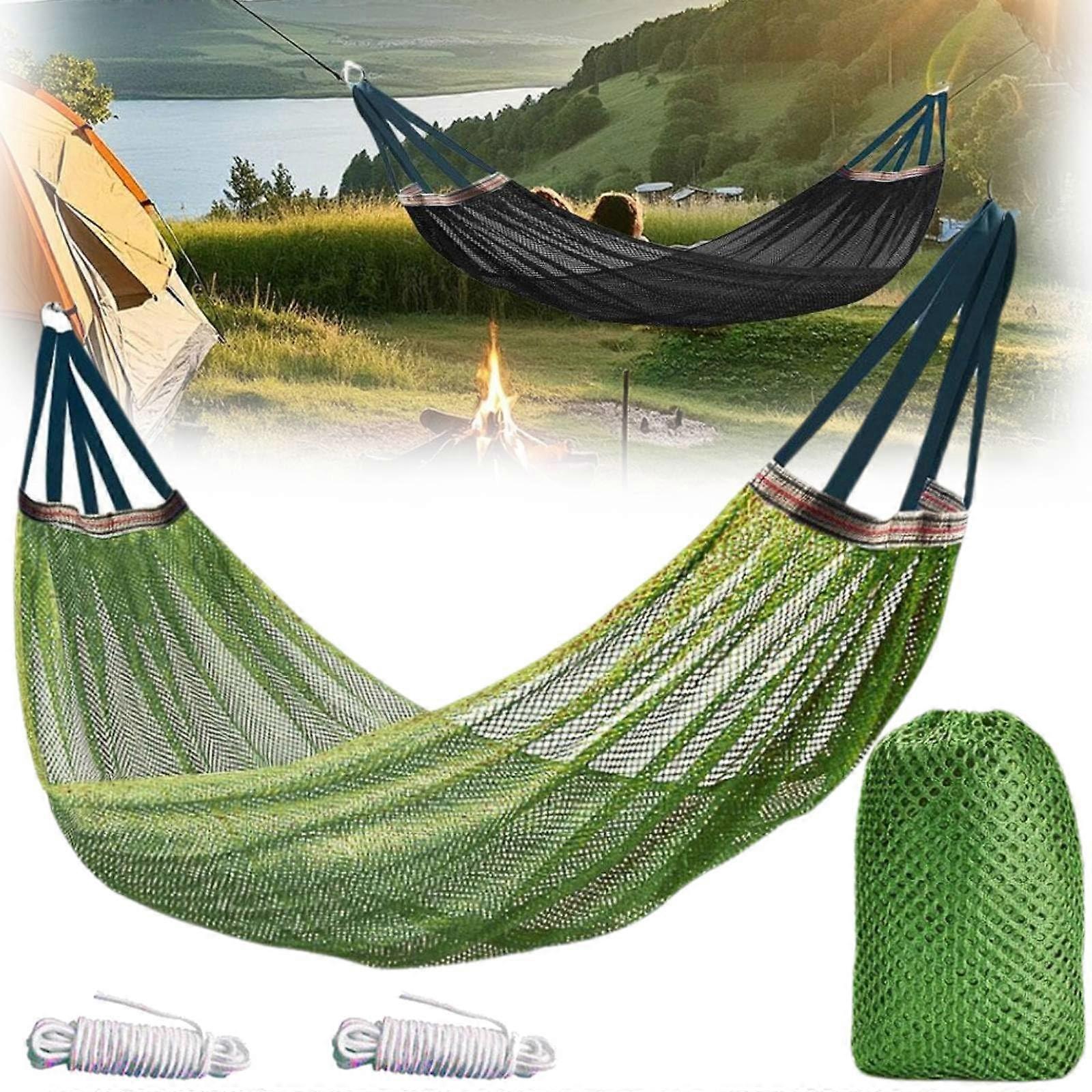 Large Breathable Net Hammock, Cool Mesh Hammock with Tree Straps, Kit for Outdoor, Camping, Garden, Backyard, Patio, Hiking, Backpacking (Green)