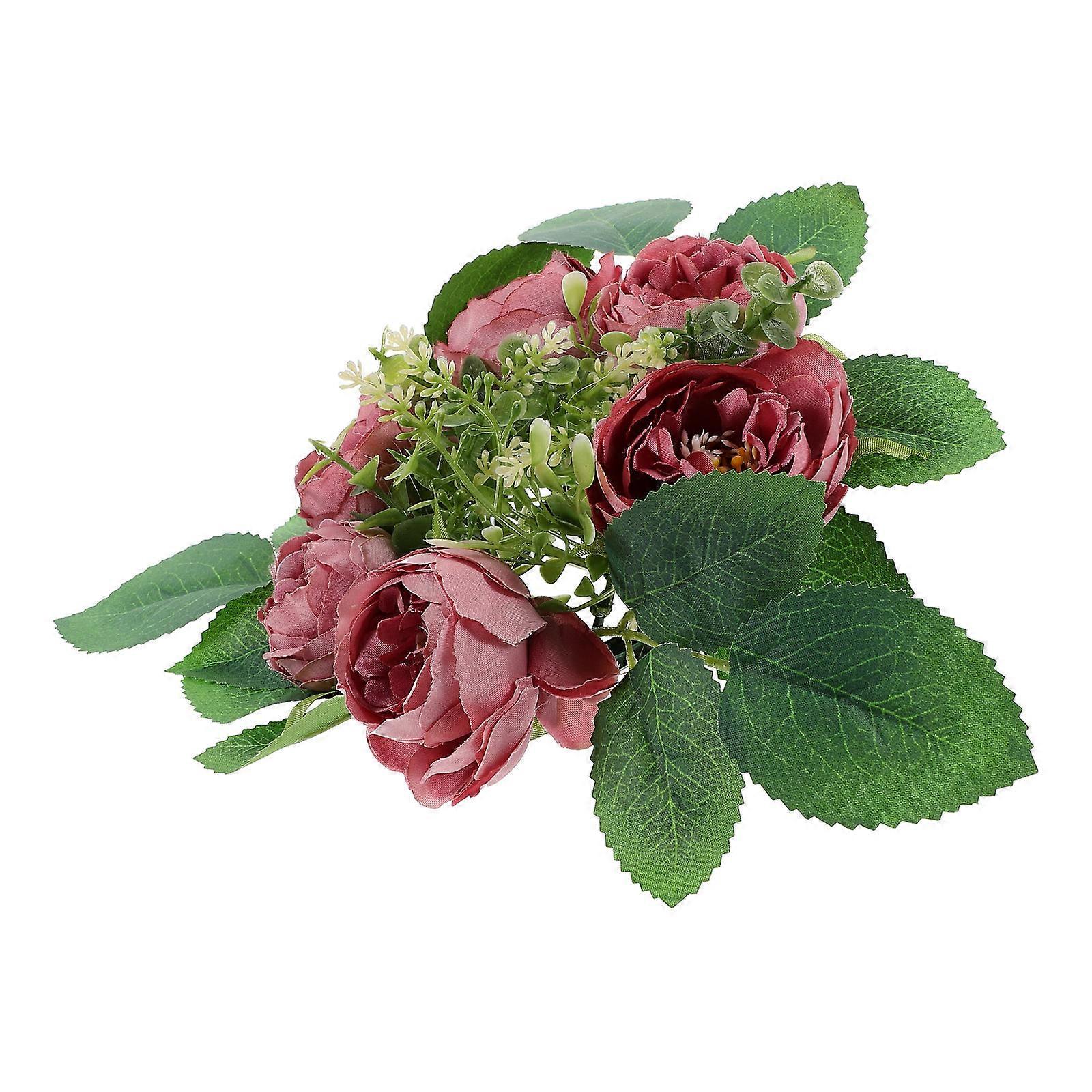 Rustic Artificial Peony Candle Wreath for Pillars – Decorative Wedding Centerpiece with Vivid Flowers and Leaves for Romantic Table Decor at