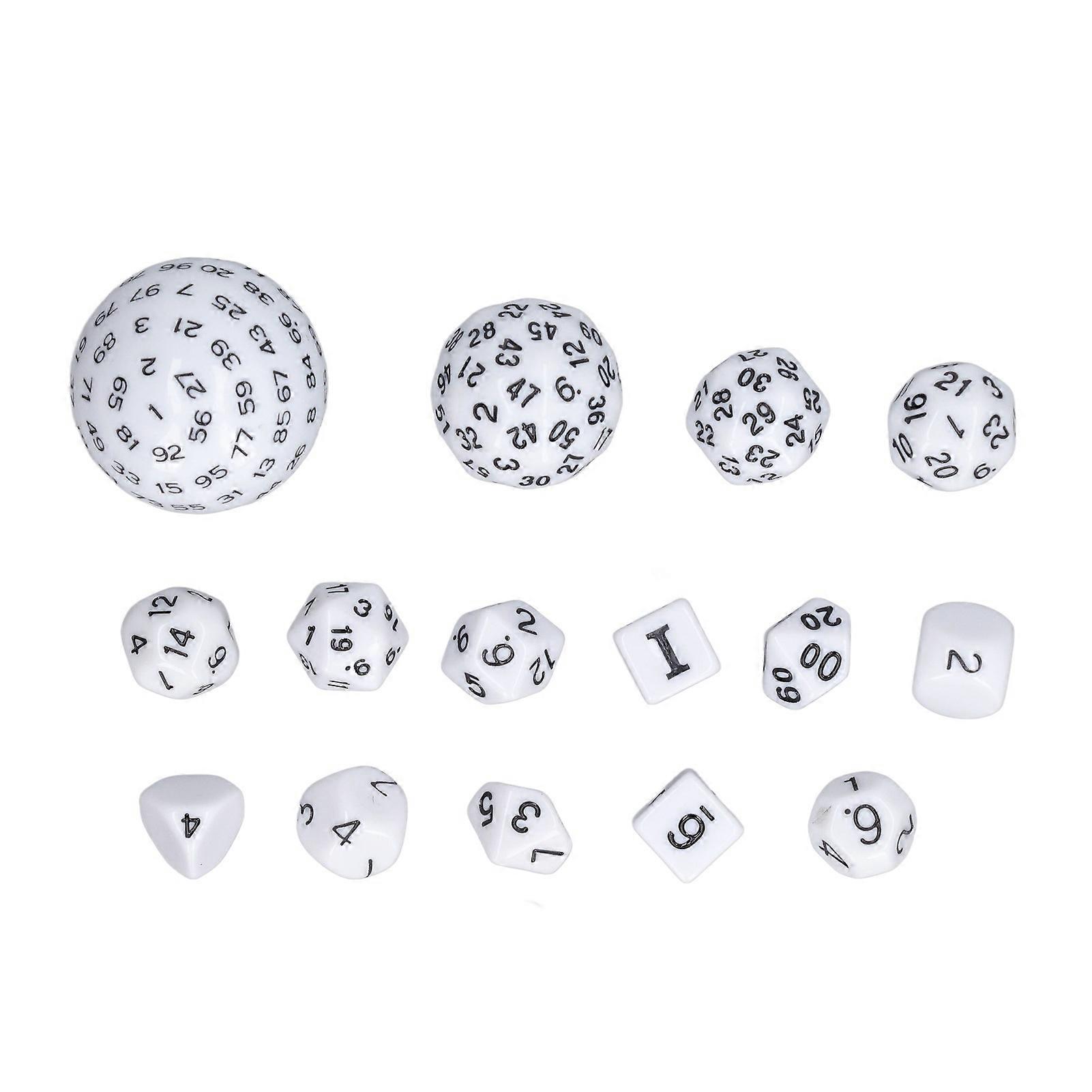 White 15-Piece Acrylic Polyhedral Dice Set for RPGs and Parties (D3 to D100)