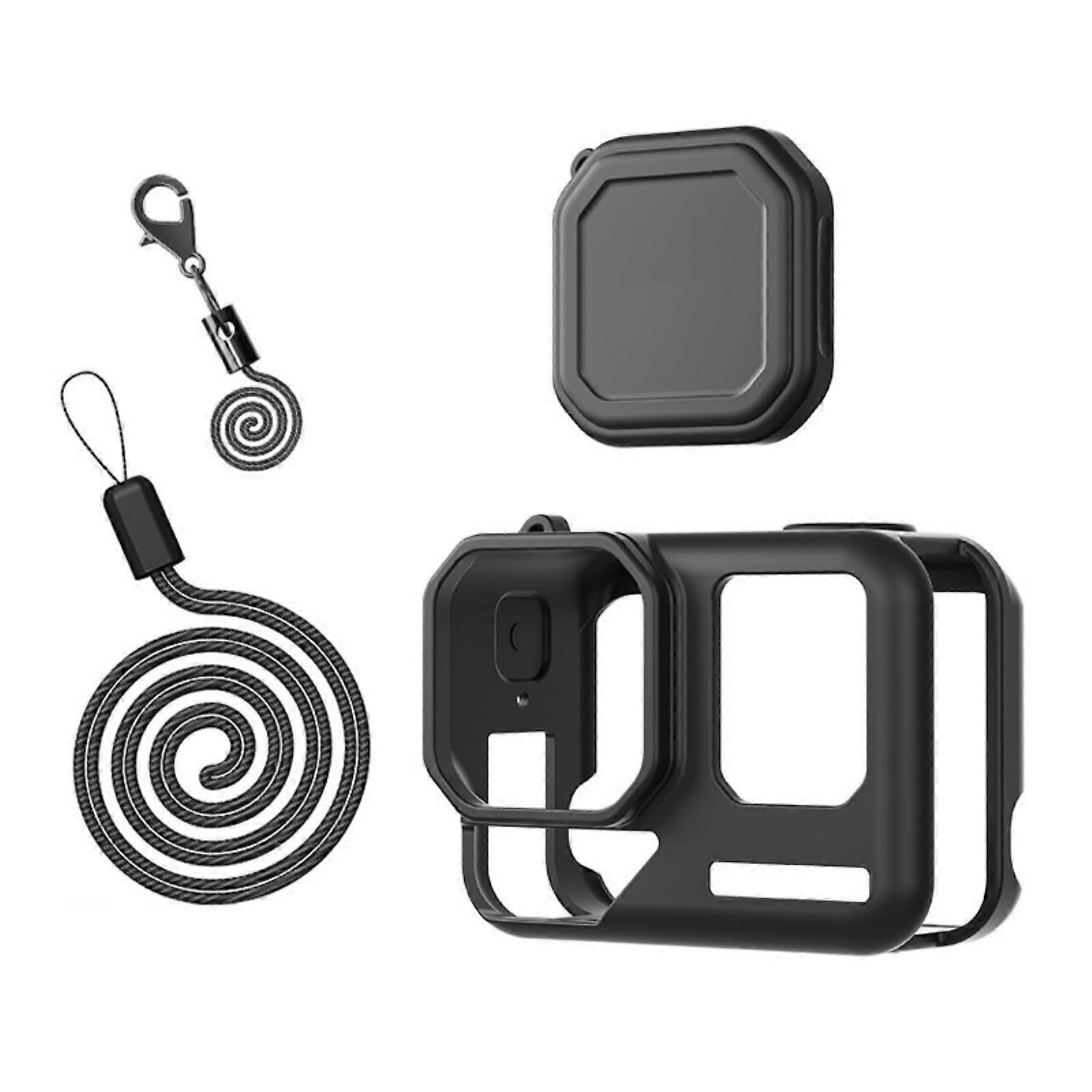 Silicone protective case and lens covers with lanyard for AcePro2 action camera, fullbody and lens protection, color: black