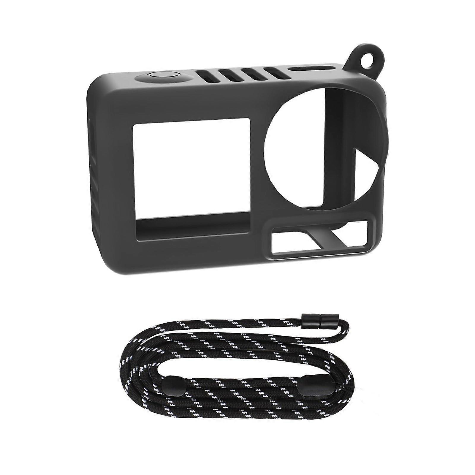 Case for DJI Osmo Action 5 Pro Silicone Protective Case With Lanyard Scratch-Resistant Drop-Proof Black