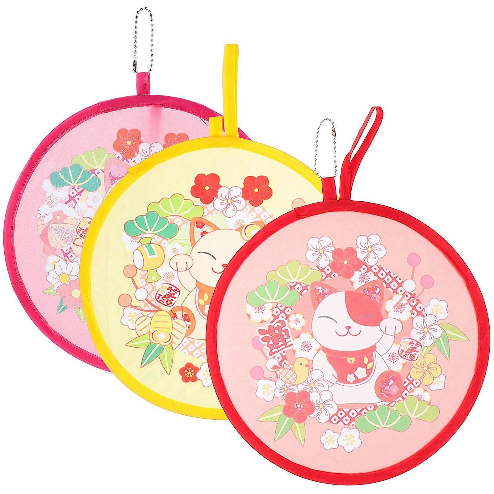 Round Hand Fan 3Pcs Portable Summer Cooling Decoration Lightweight For Family And Friends Events