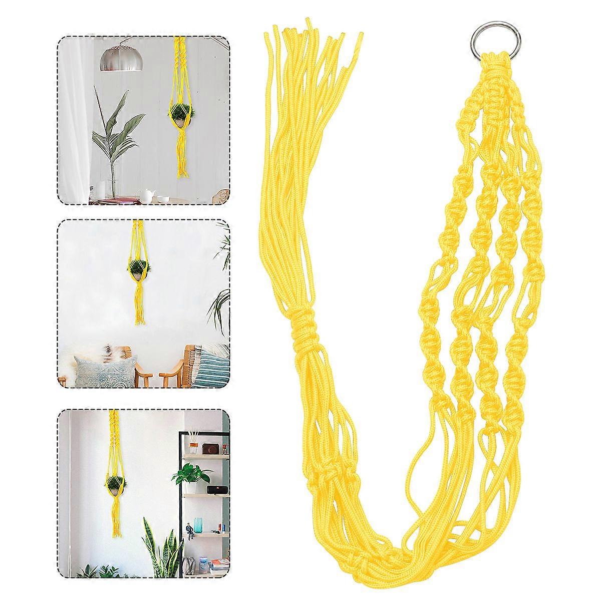 Yellow Cotton Hanging Planter Net for Home Balcony Decoration with Hand Knitting Design Fits Various Scenes 1PC