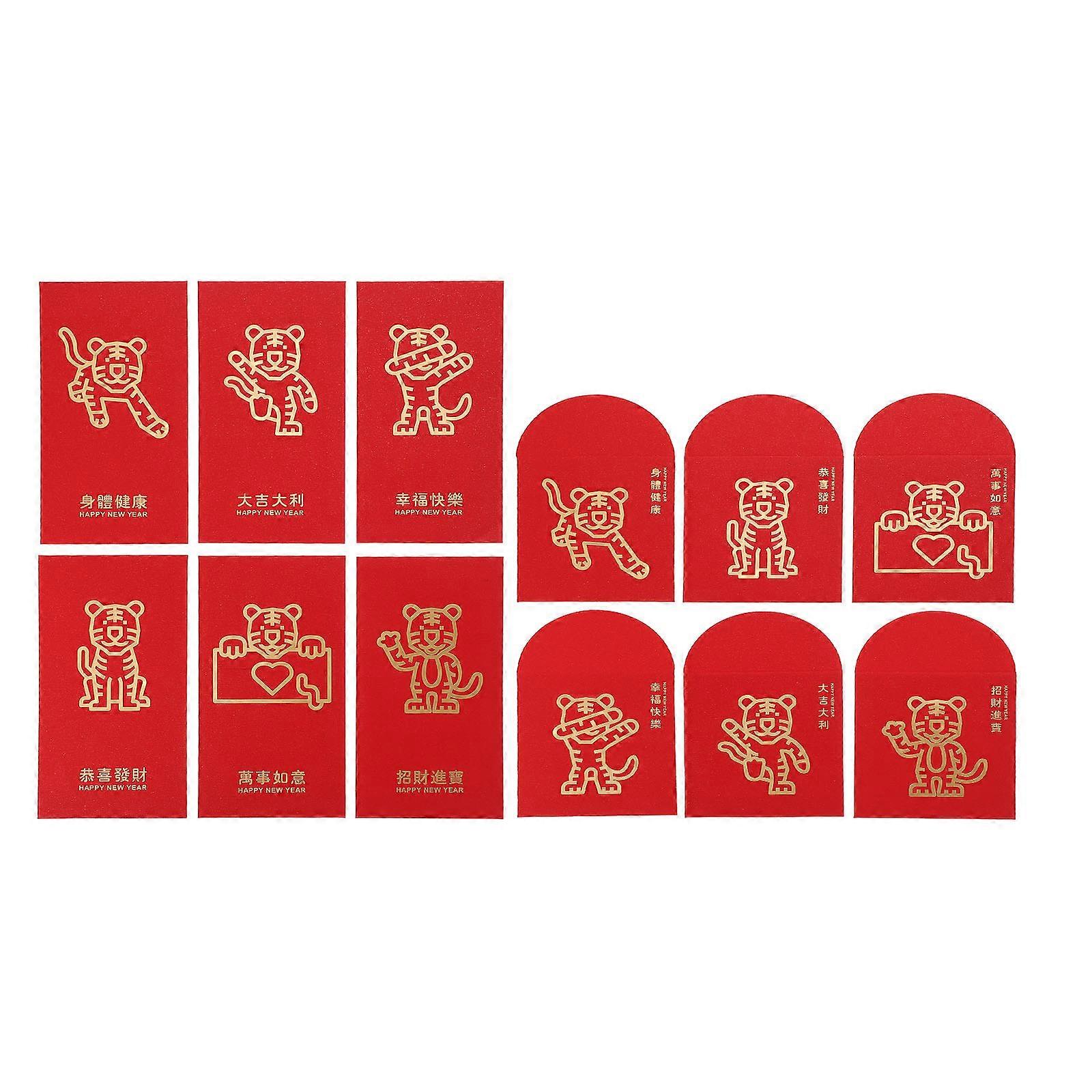 Spring Festival Red Packet 12Pcs Money Packets Gold-Blocking Red Envelopes Chinese New Year For Ceremonies
