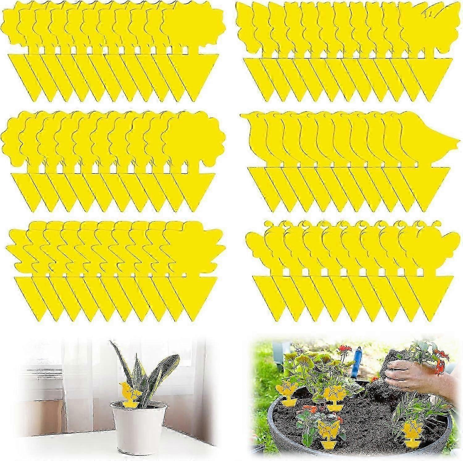60PCS Autocollant jaune moucherons fongiques, piège jaune, moucheron fongique, plaques jaunes, enfichable ou suspendu, autocollant jaune contre les pucerons, les thrips, les mouches minières, f