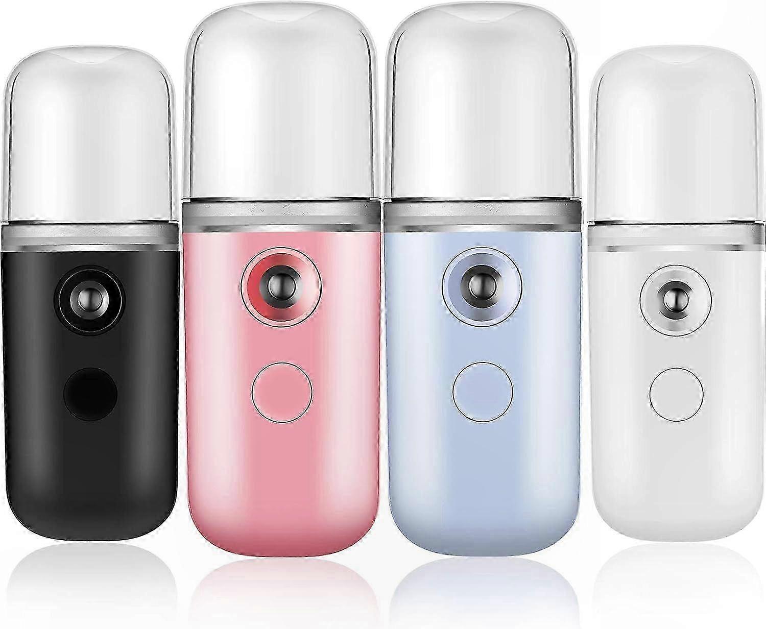 4-Pack Portable Nano Mist Facial Sprayer with USB Rechargeable Feature for Daily Skincare and Makeup Application (Black, Red)