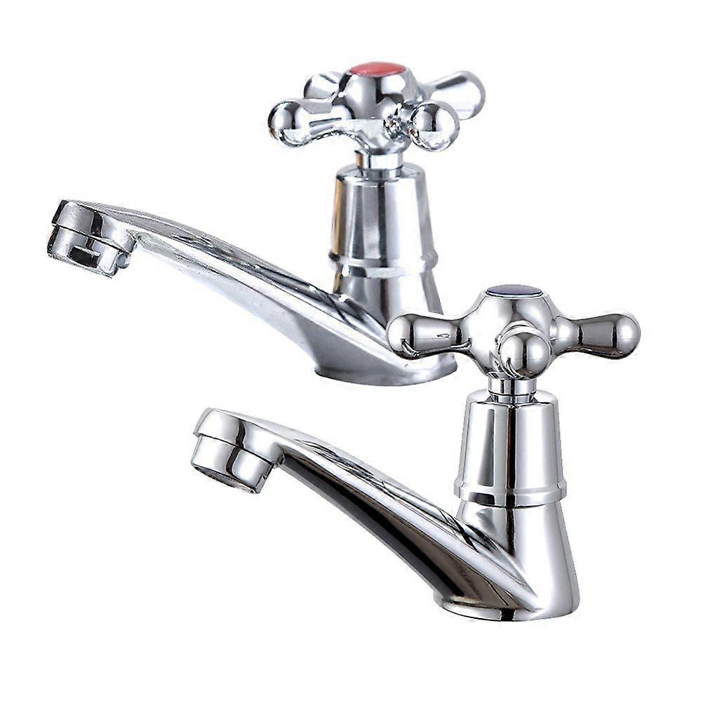2Pcs Lavabo Single Hole Cross Bibcock Alloy Water Faucet Basin Faucet Washbasin Basin Faucet(Red and Blue Drop Model)