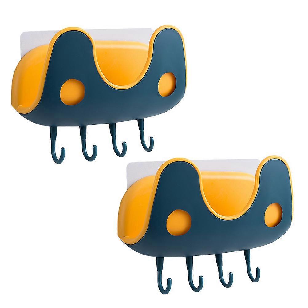 Pan Hanging Rack Double-Layer Wall-Mounted Home Organization Yellow Plastic Holder for 2Pcs