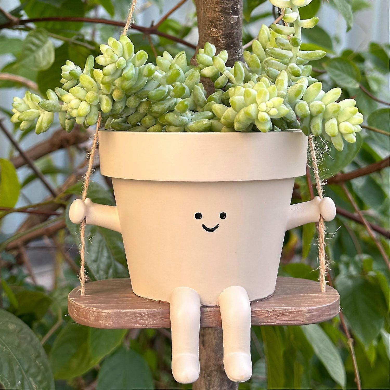 Swing Face Planter Pot - Cute Hanging Flower Head Planters for Indoor Outdoor Use, Ideal for Succulents and String of Pearls