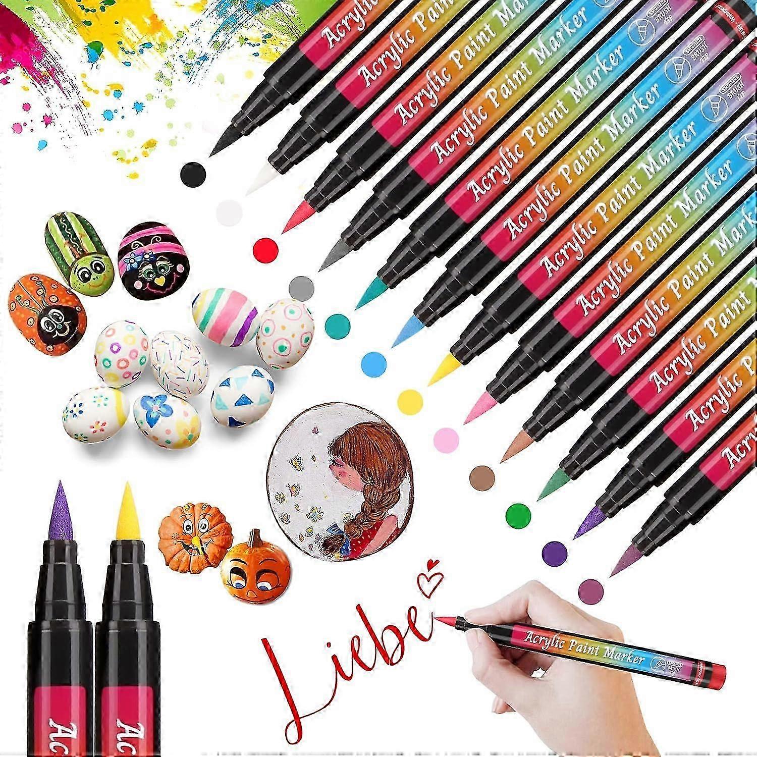 12-värinen vedenpitävä pysyvä akryylimaalikynäsarja kivimaalaukseen, tee-se-itse-muistikirjan ja lahjakorttien koristeluun