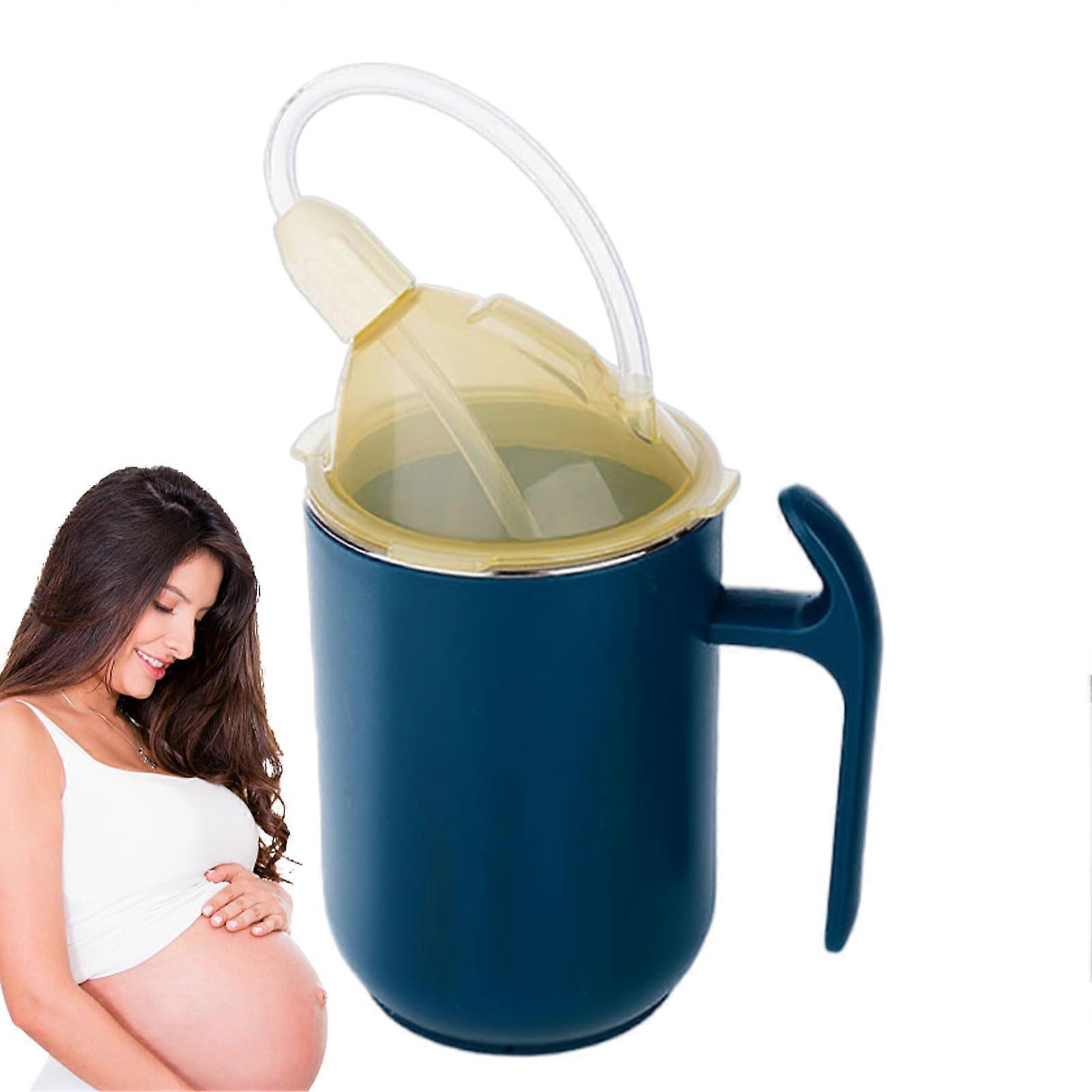 Elderly Spill Proof Cup with Handle, Lid, Safe Design for People Blue