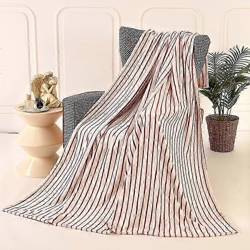 Striped Fleece Blanket Coral Fleece Blanket, Kids Fluffy Blanket for All Seasons, 100x150cm, Red