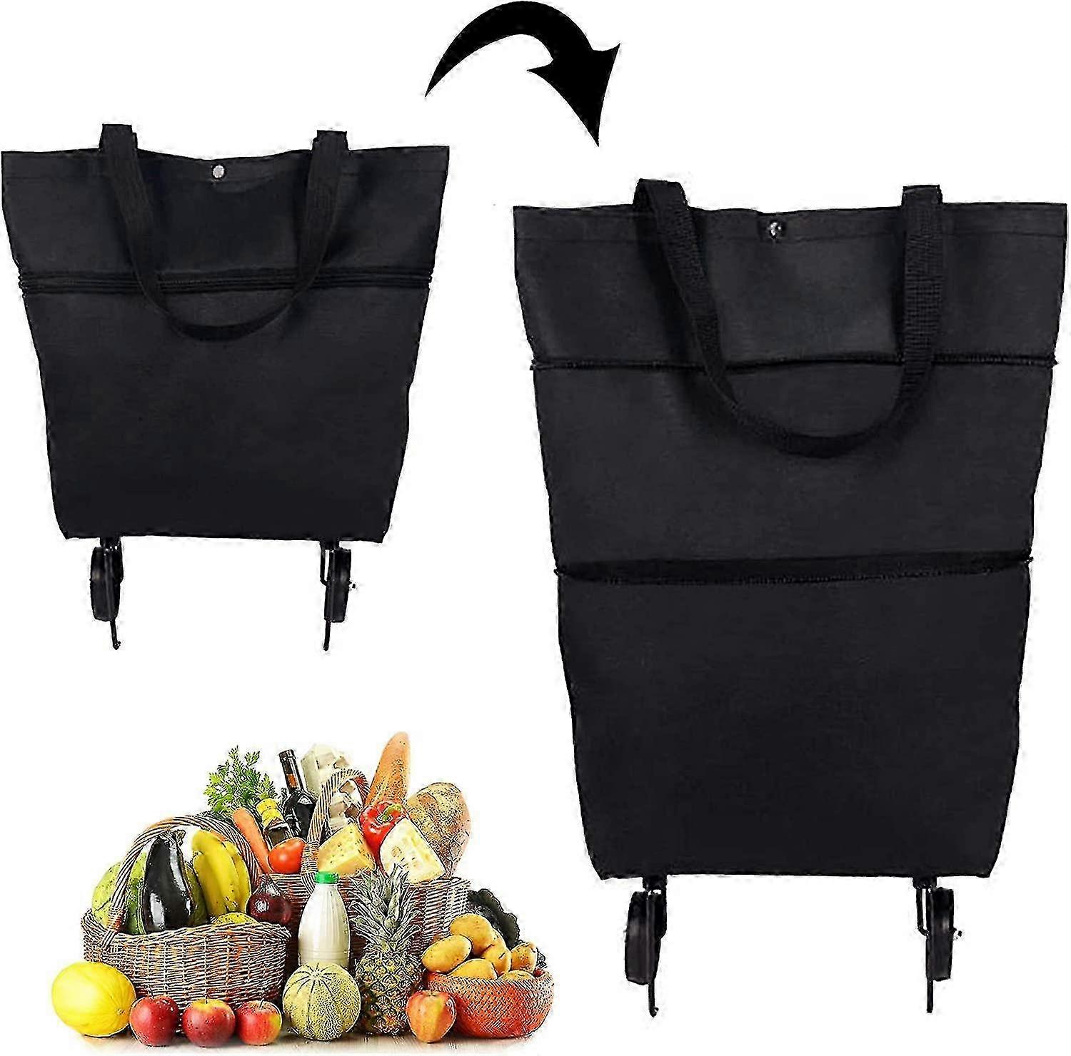 2 In 1 Collapsible Two-stage Zipper Grocery Cart With Wheels Shoppi...