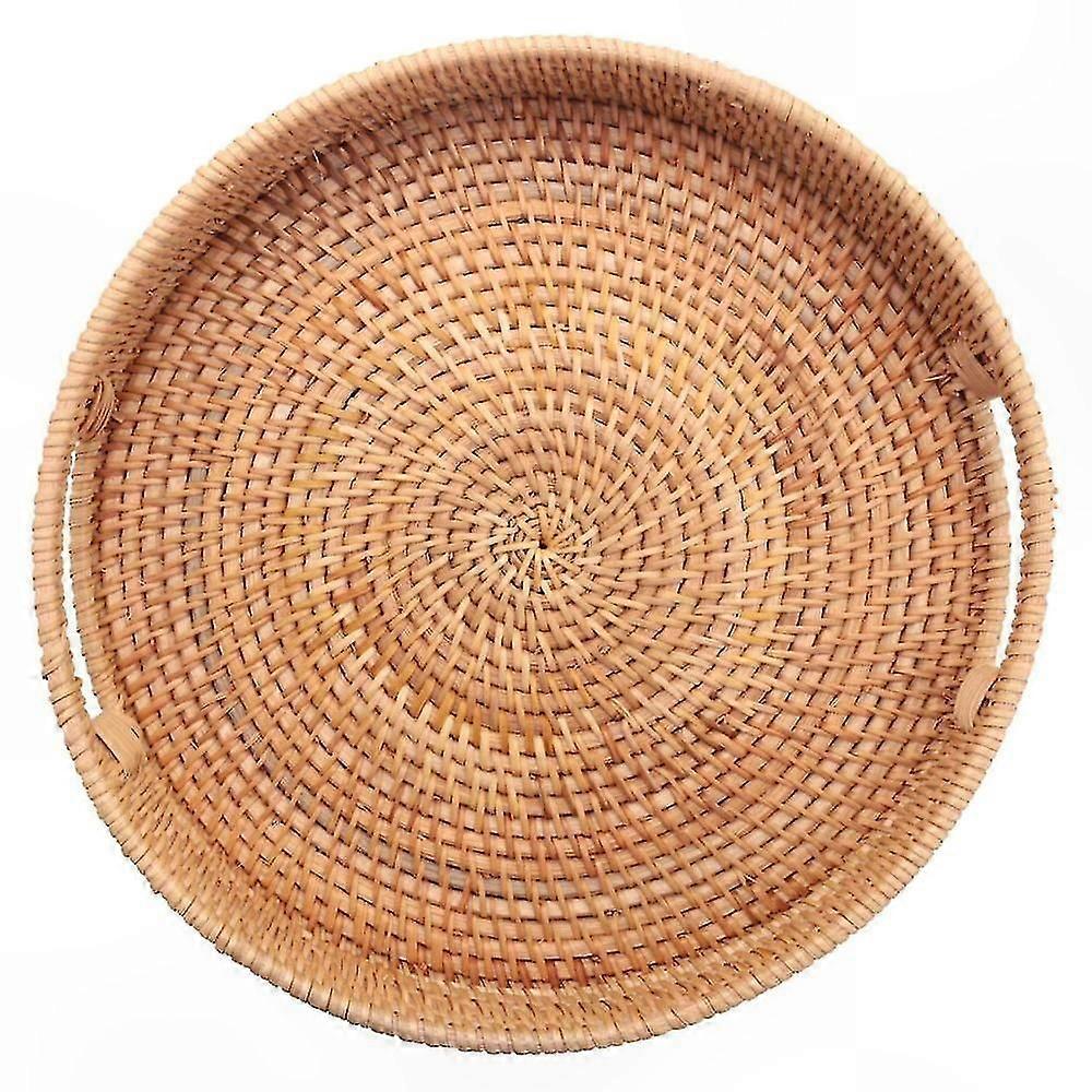 Woven Rattan Serving Tray with Handles for Breakfast, Drinks, and Coffee Table Use