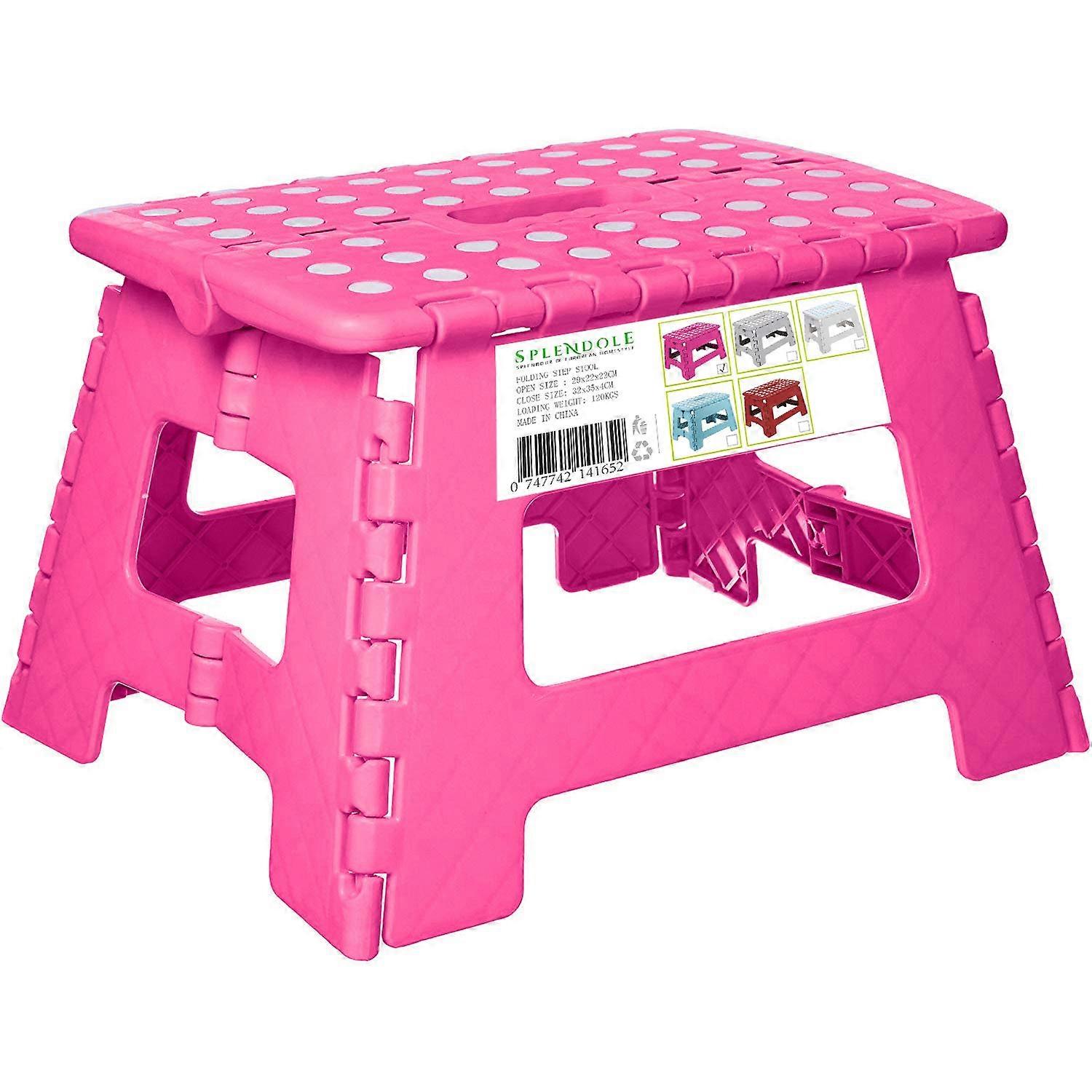 Folding Step Stool 22cm, AntiSlip , Plastic, Compact and SpaceSaving, Ideal for Kitchen or Bathroom, Pink