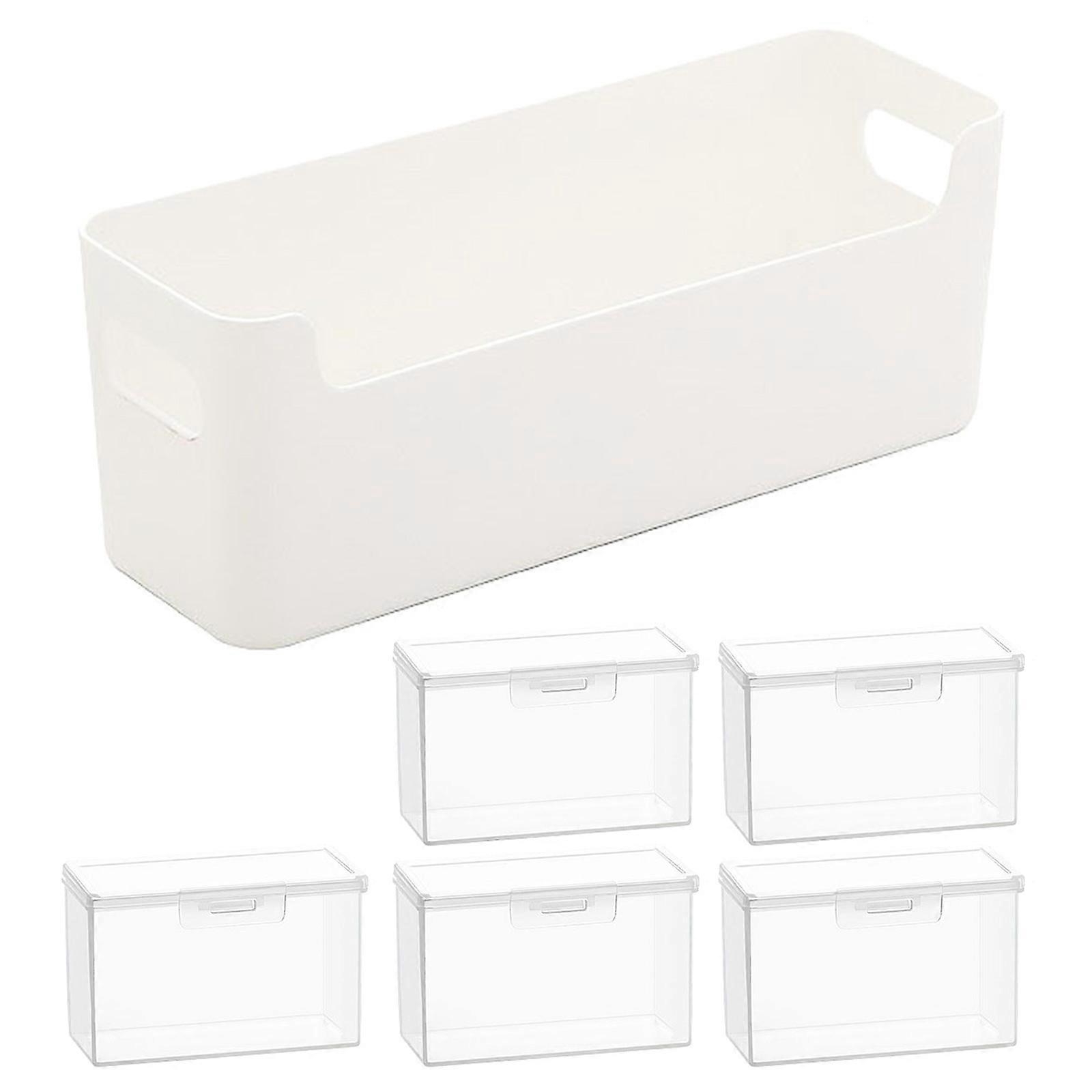 Set of 6 Viewable Card Organizer Boxes 5 Adjustable Sections Dustproof Covers for School Supplies Office Accessories Student Needs Multicolor