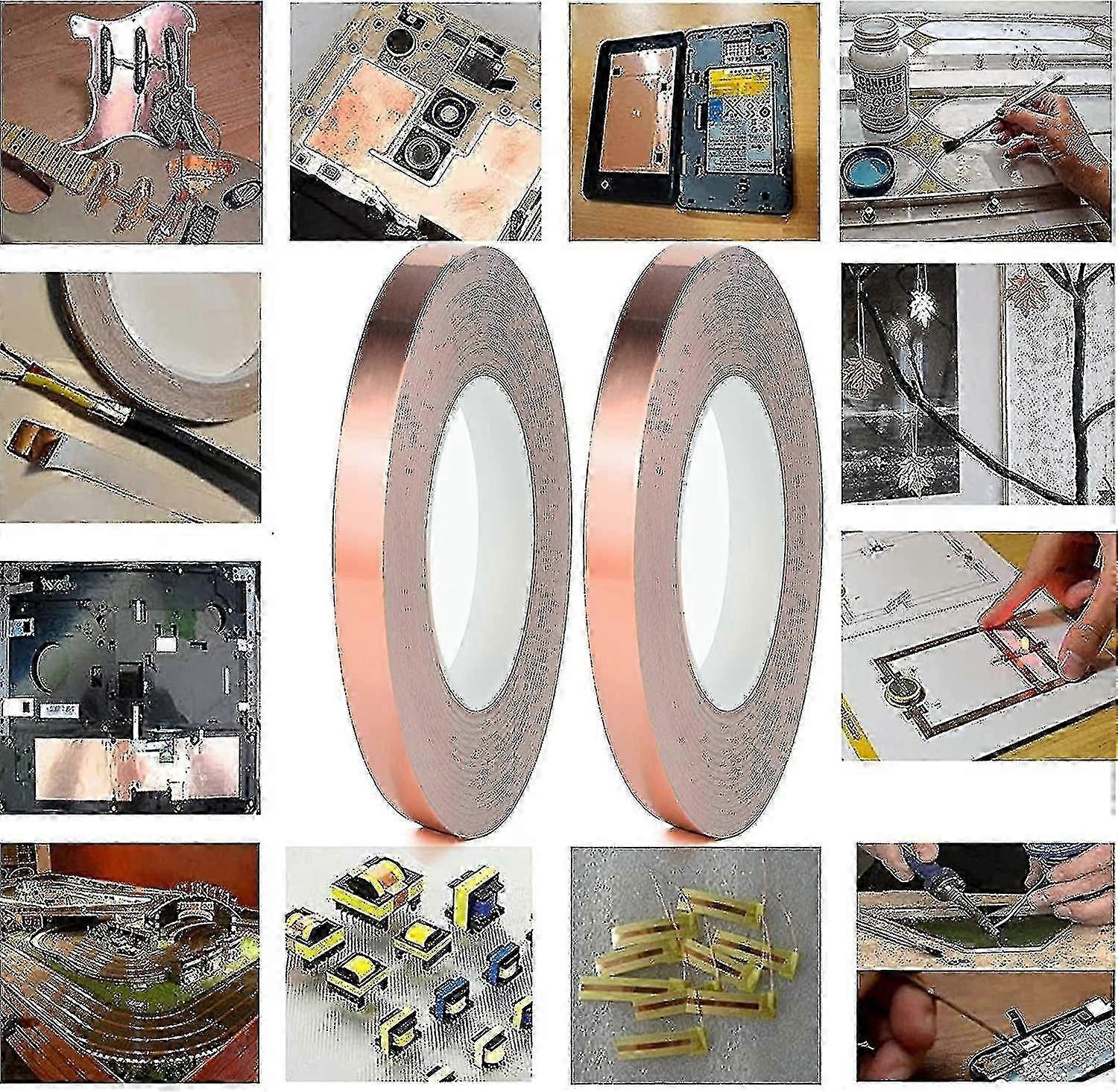 شريط رقائق نحاسية ، 4 رقائق نحاسية مع شريط نحاسي مزدوج لاصق موصل للزجاج الملون لاصق موصل
