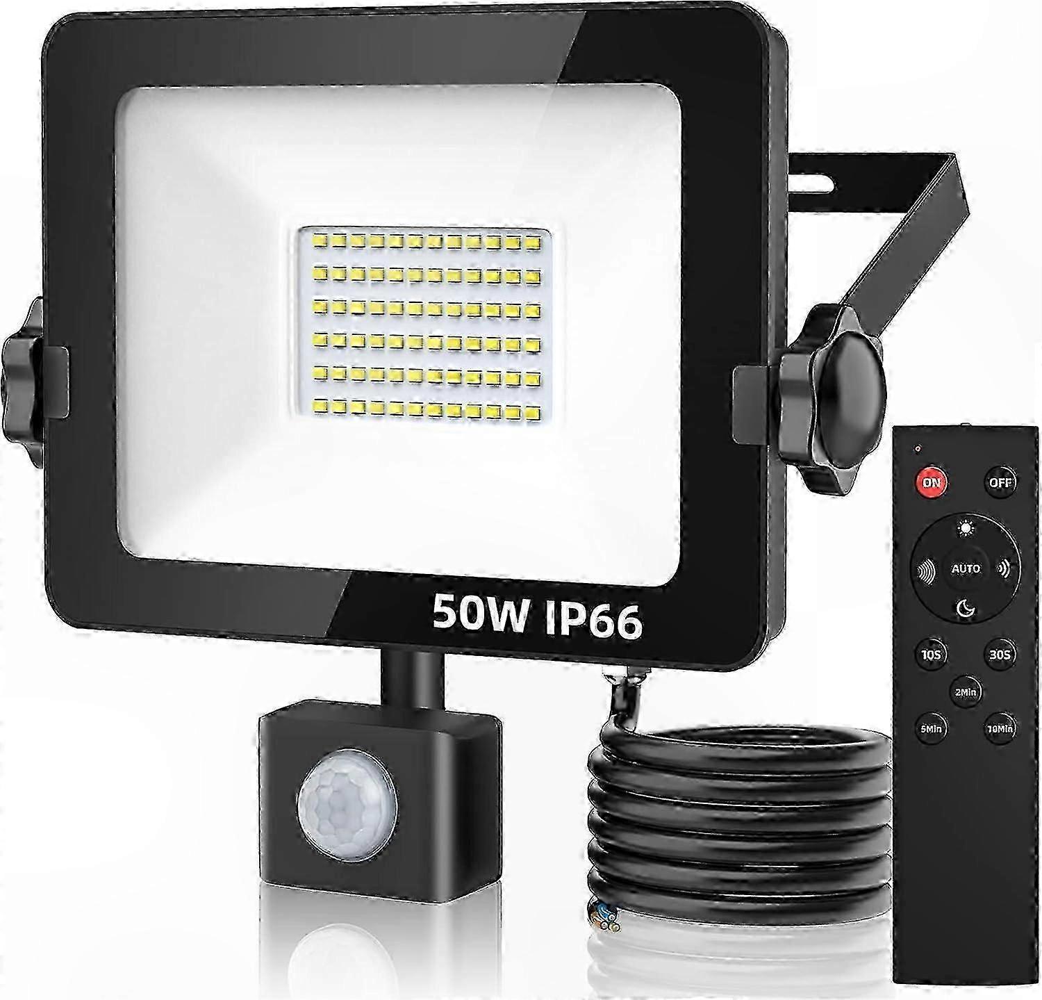 LED Flood Light with Motion Sensor, 50W Outdoor Wall Lamp, IP66 Waterproof, Remote Control for Garden, Yard, Garage Lighting Solution