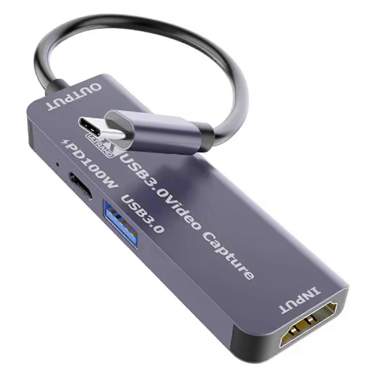 USB 3.0 Video Capture Card with 100W PD for 3 to USB/Type-C Gaming Live Streaming Video Recorder