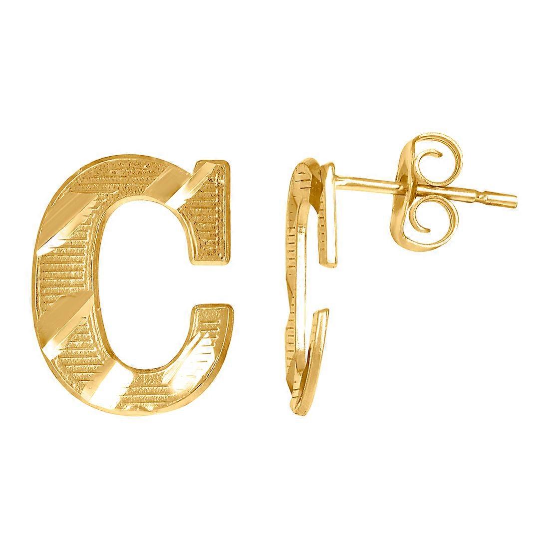10KイエローゴールドメンズイニシャルレターCスタッドピアス12x9.4mmワイドイヤリング男性用-.8グラム
