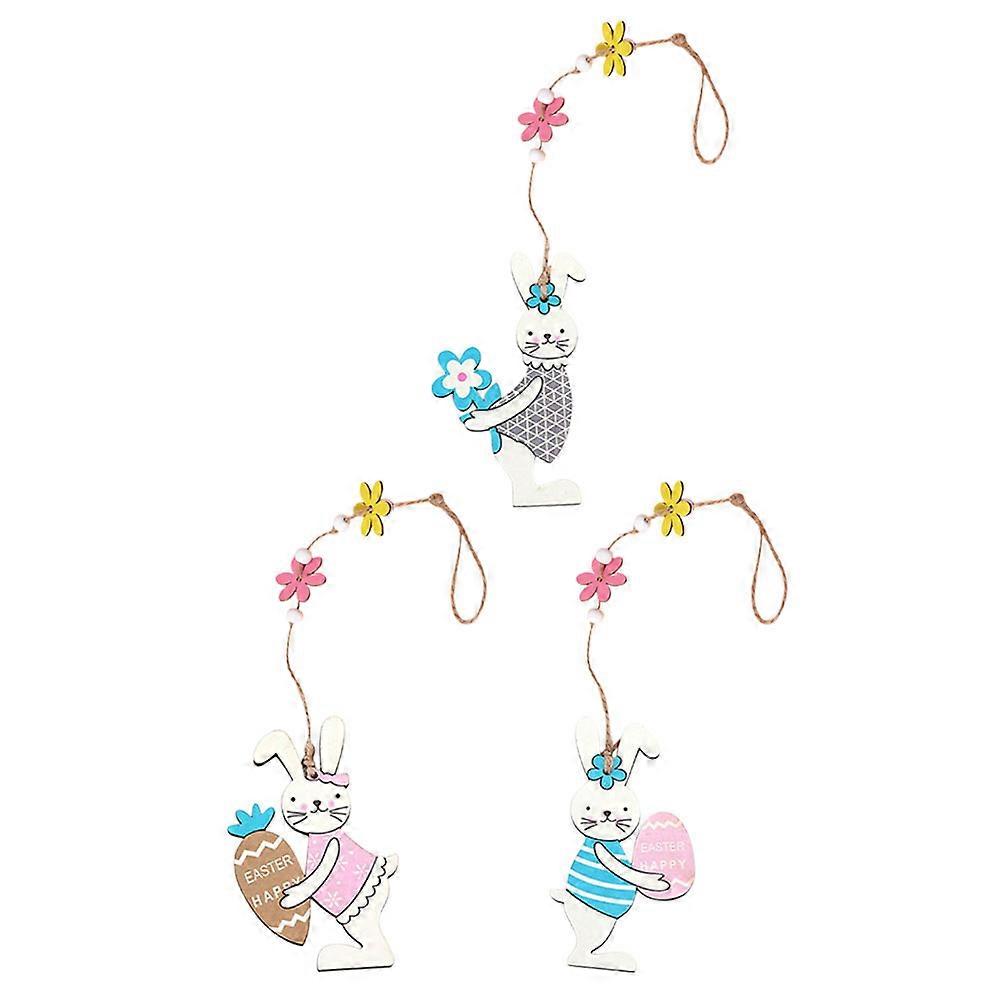 Easter Bunny Rabbit Hanging Ornament Party Accessories Wood and Hemp Rope Assorted Color