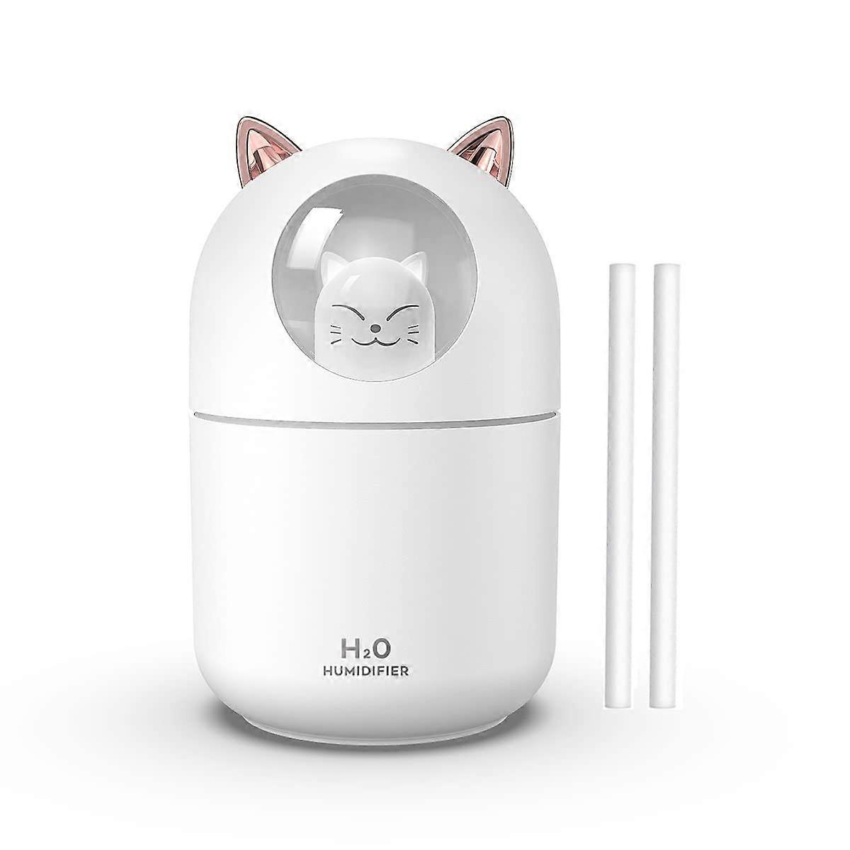 Portable Small Humidifier, 300ml Mini Cool Mist Humidifier with Night Light USB Personal Auto Shut-Off Ultra-Quiet, 2 Spray Modes, for Home(White)