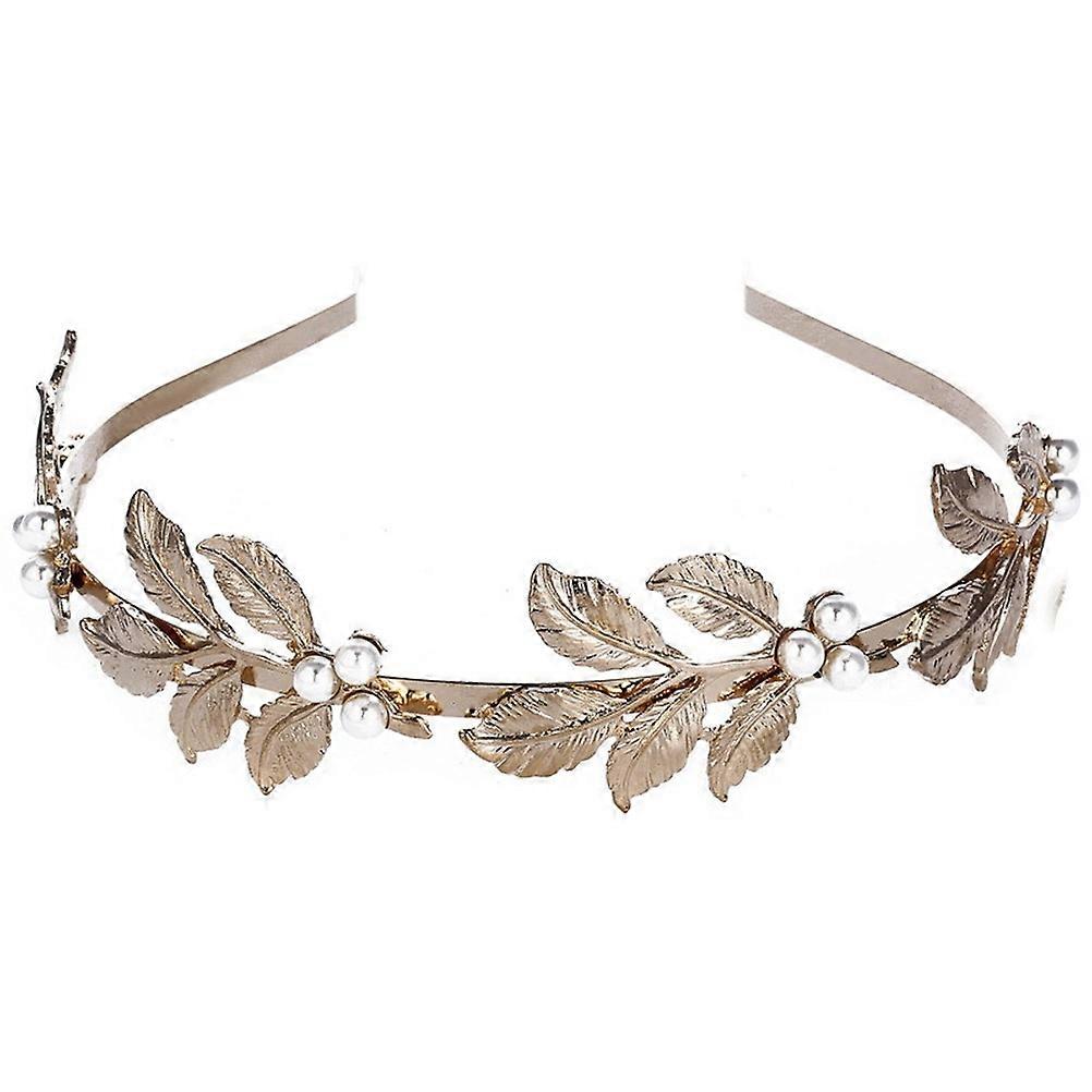 Elegant Golden Alloy Wedding Headband with 3D Leaf Design for Women's Special Occasions Size 1.5 x 10 inches
