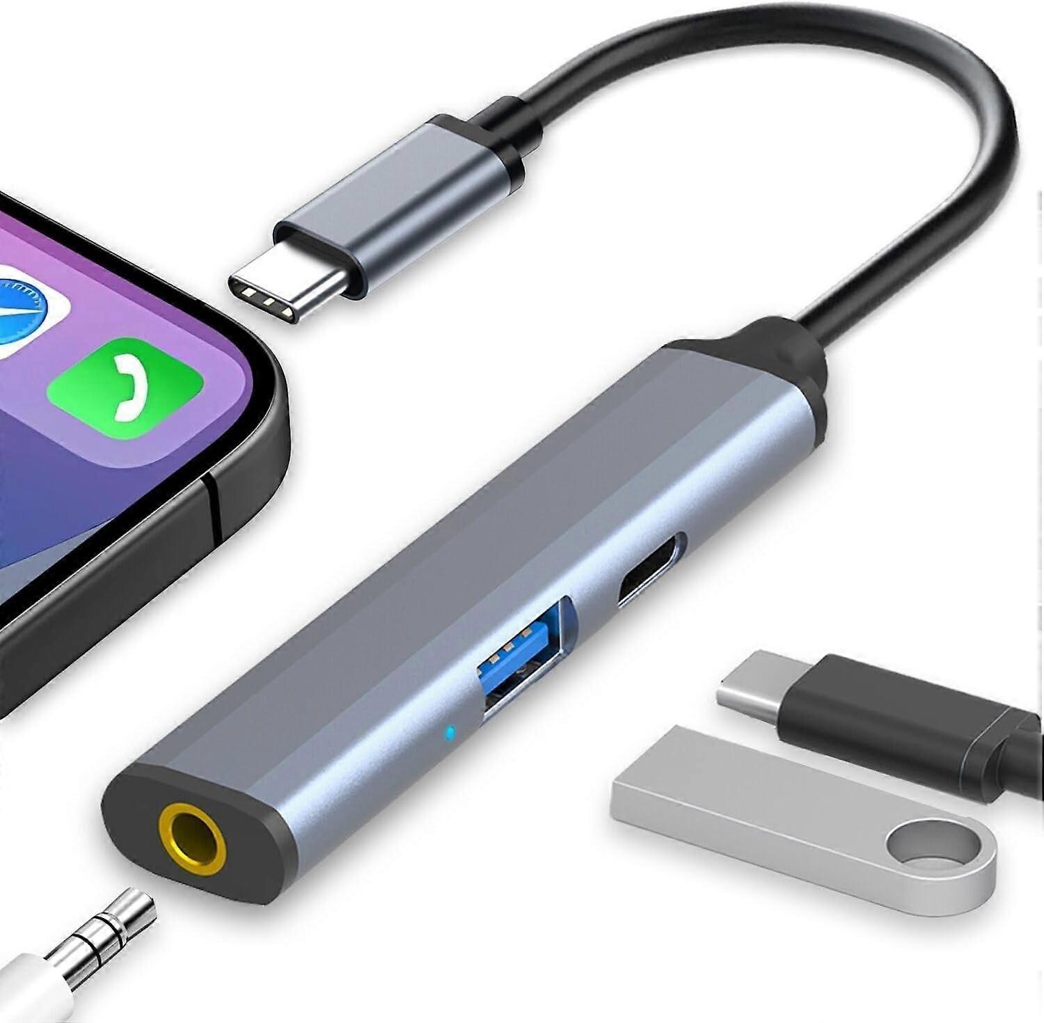 USB C Hub with 3.5mm Headphone Jack, 100W PD Charing and USB A Ports, 3 in 1 USB C Dongle (Gray)