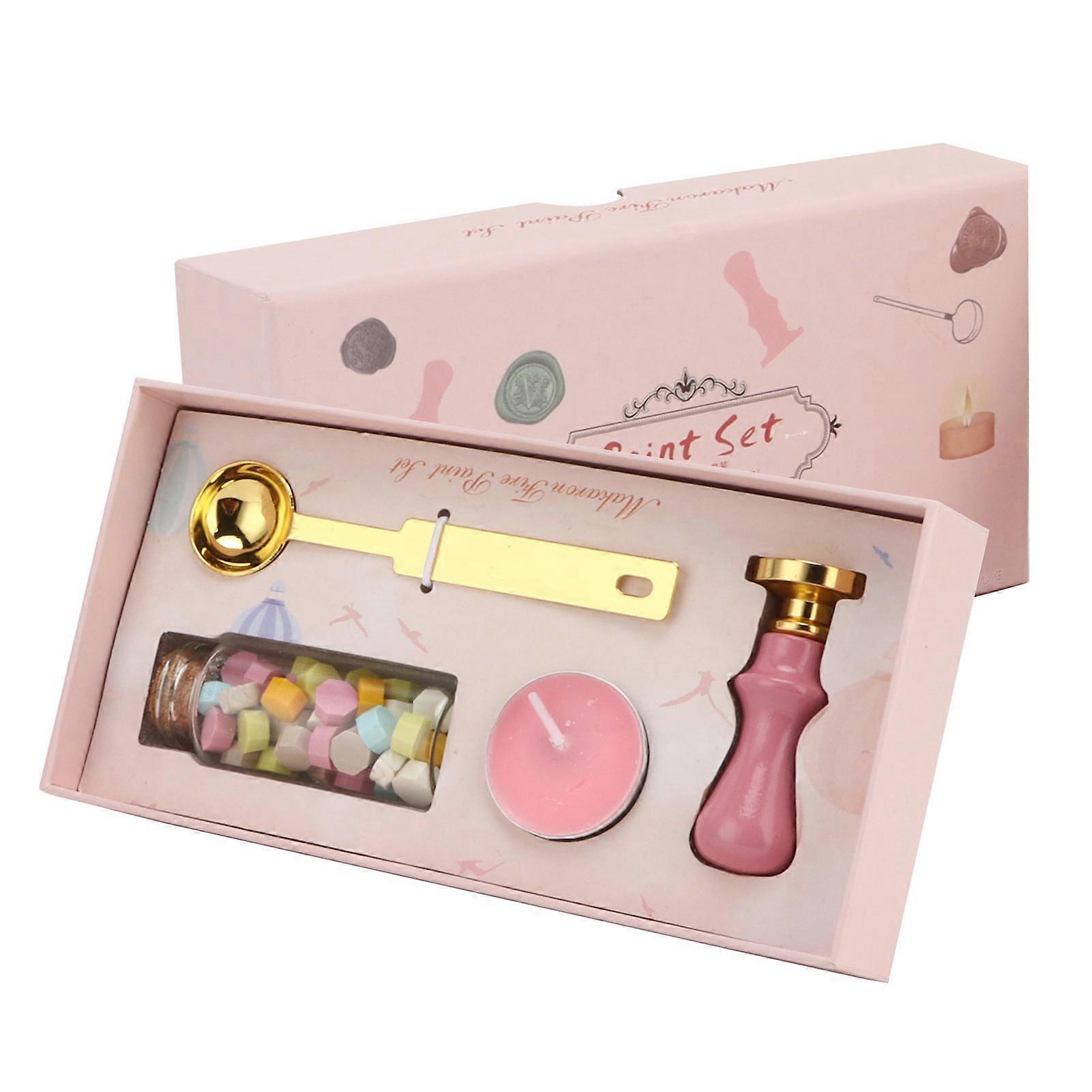 Wax Seal Stamp Kit Clear Pattern Macaron Color DIY Classic Sealing Kit for Envelopes Invitations Wedding EmbellishmentFairy Powder Handle