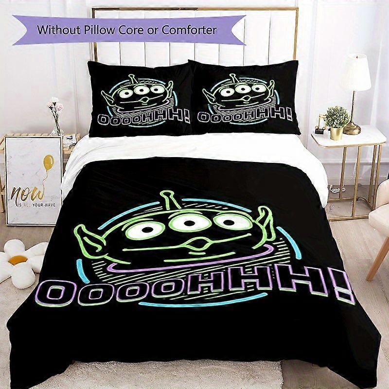 TE545 Toy Story 3 Eyepatch Design Duvet Cover & Pillowcases - Black with Colorful Sti-tch Graphic, Zip Closure, Polyester, Machine Washab