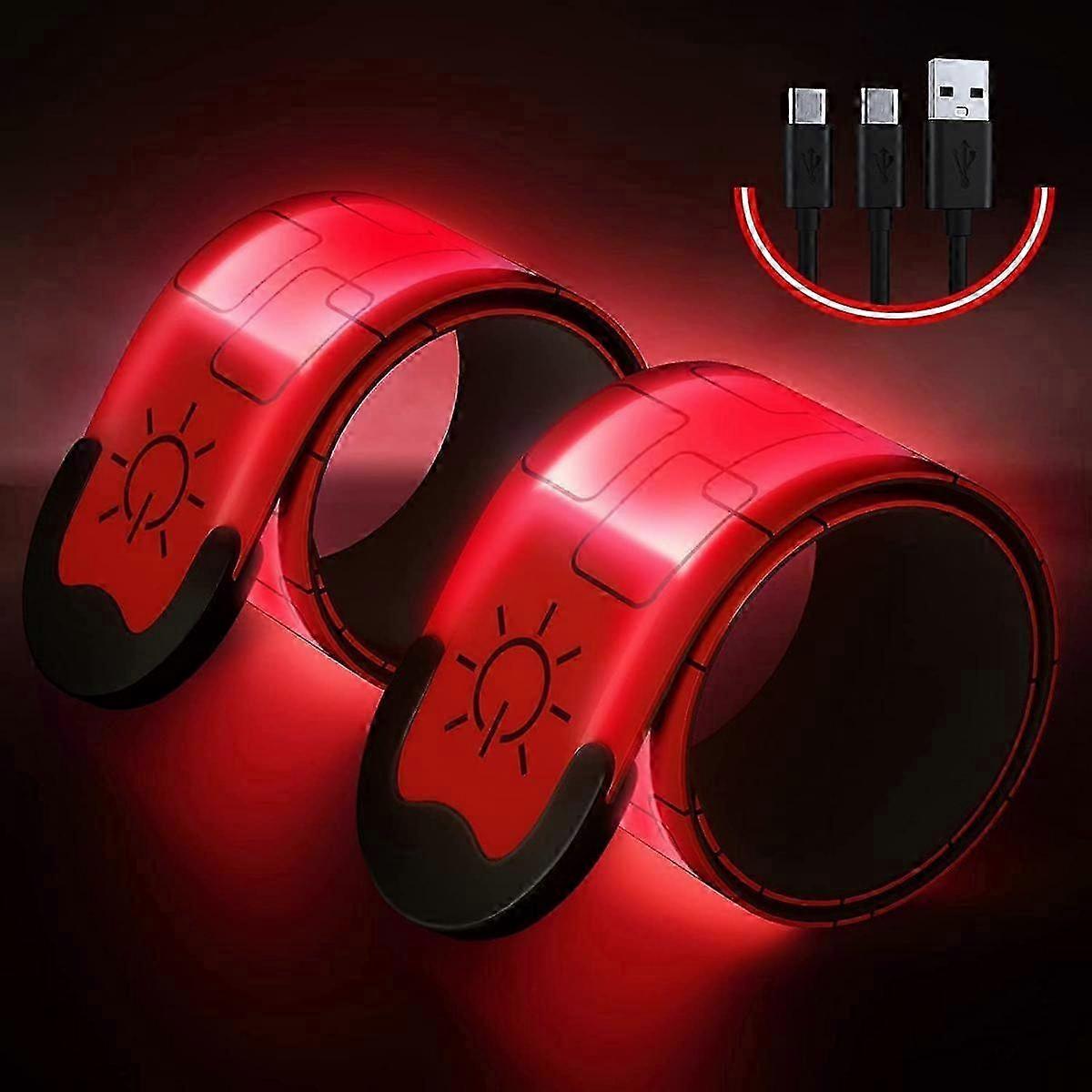 2025 Upgrade LED Armbands for Running (2 Pack), USB Rechargeable Reflective Armbands, High Visibility Light Up Band for Runners(red)