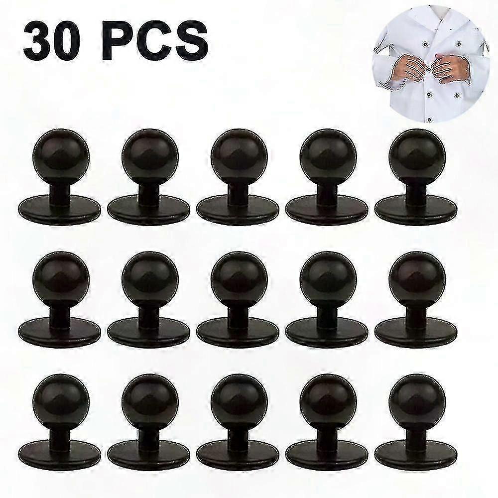30 Black Round Buttons for Chef Coats, 11mm Diameter