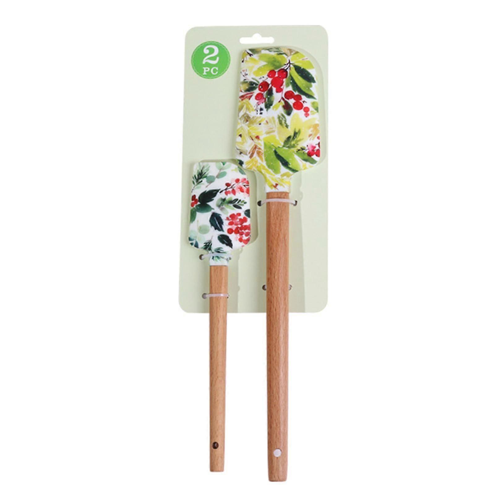 Wood Handle Cream Scraper Dishware Safe Food Grade Silicone Spatula for Baking Cooking