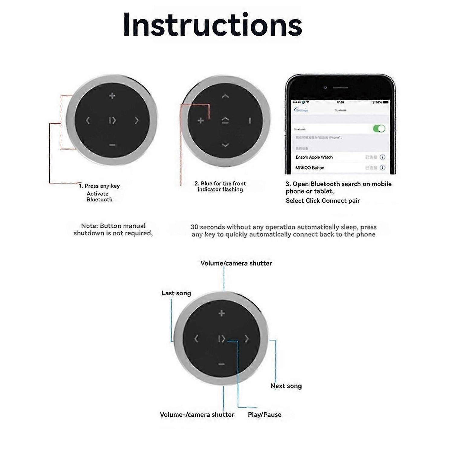 Steering Wheel Music Player Wireless Bluetooth Remote Control Button Multimedia for Smartphone Car K