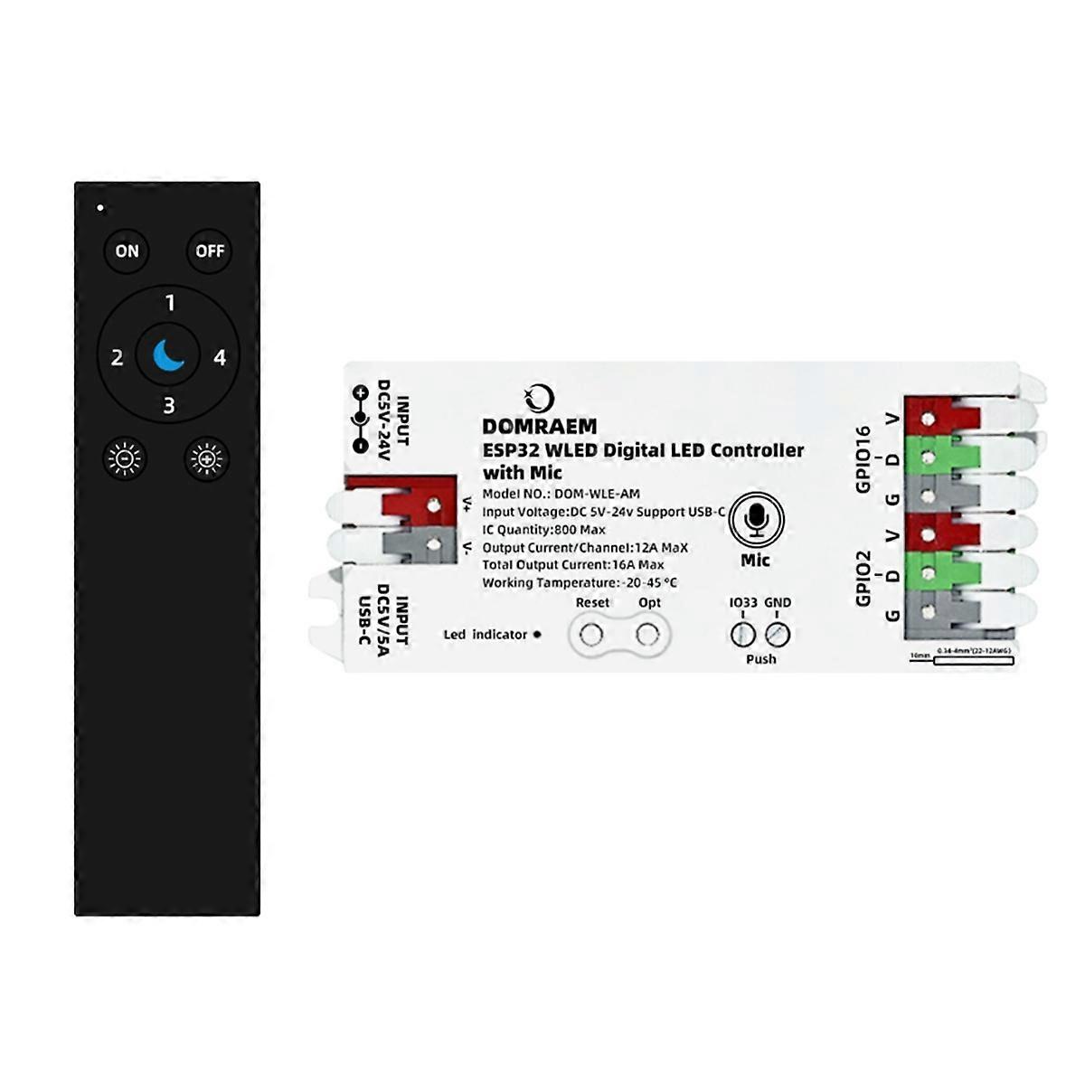 ESP32 WLED LED Controller Built in Microphone Download App Control WS2811 WS2812 SK6812 Remote