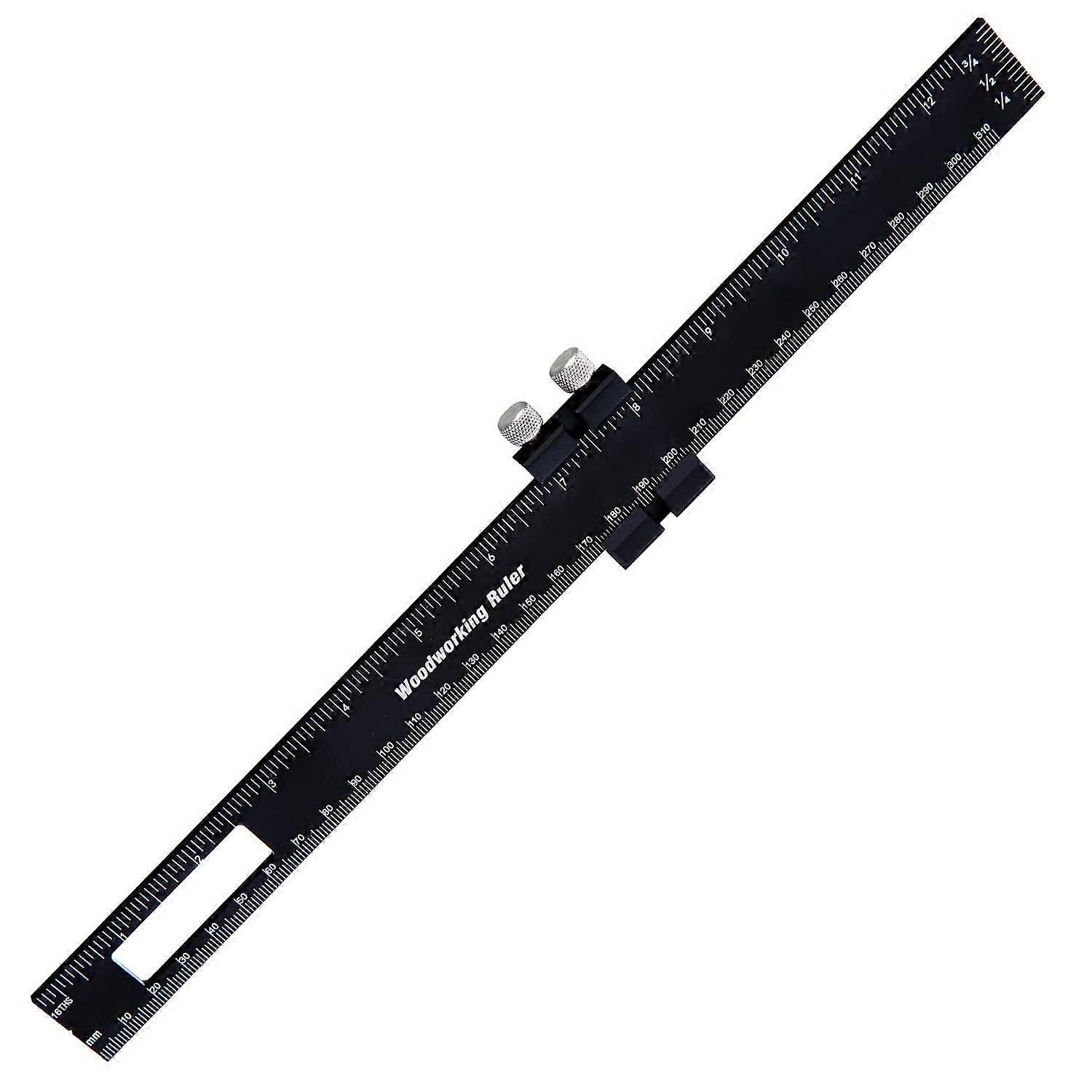 Pocket Ruler 12 Inch Flexible Black Metal Precision Woodworking Ruler with Slide Stops, Metric & British System, Premium Straight Edge Line Scale