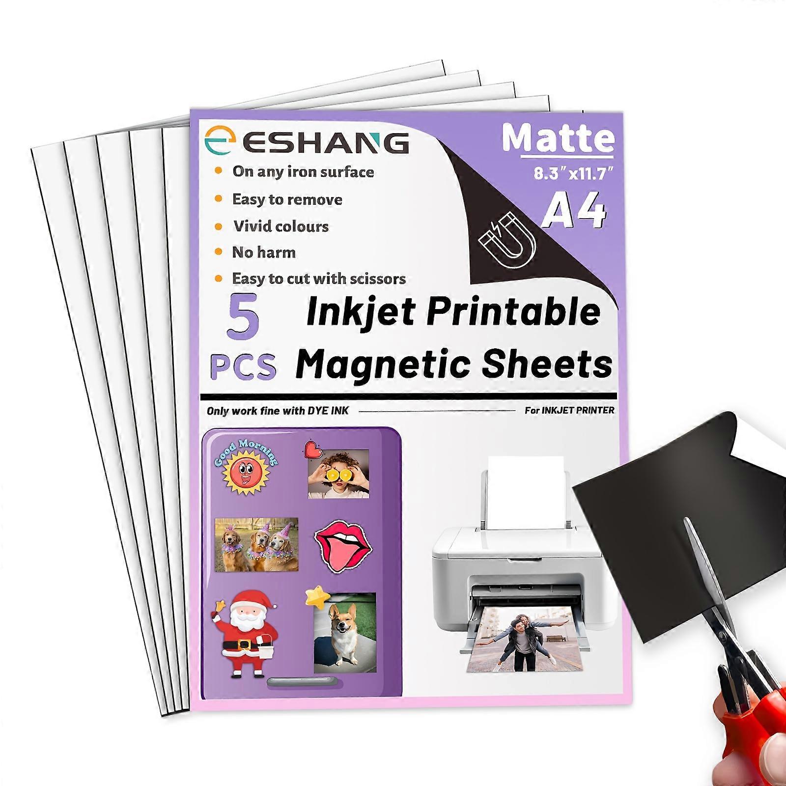 A4 Size 5 Sheets Printable Magnetic Matte Sheets, 8.3"x11.7", Magnet Paper For Inkjet Printer, Flexible Non Adhesive For Photo and Picture Magnets