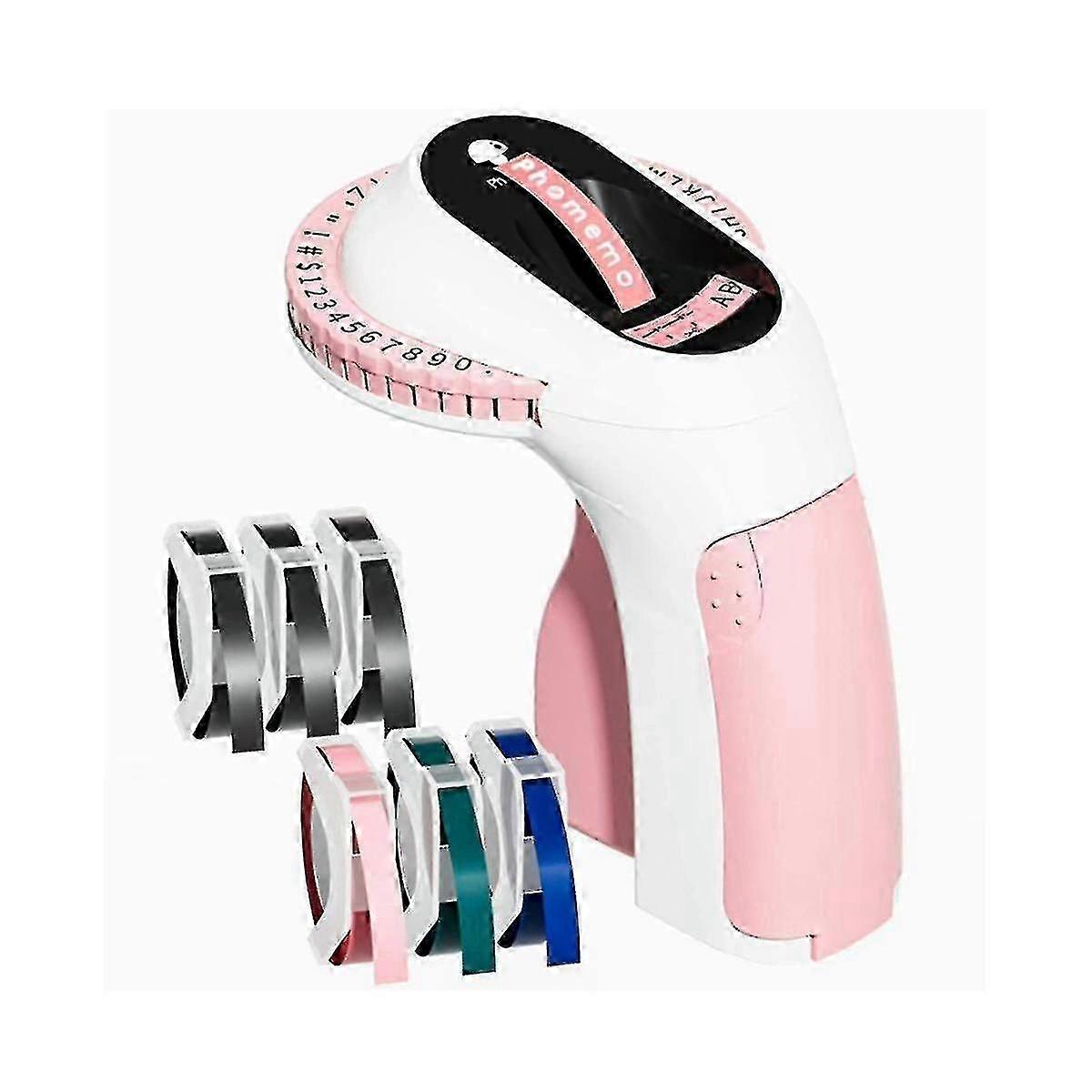 E975 Machine de fabrication d’étiquettes en relief 3d Portable Home Handheld Press Plastic Embossing Color Printer Tape 6 rouleaux