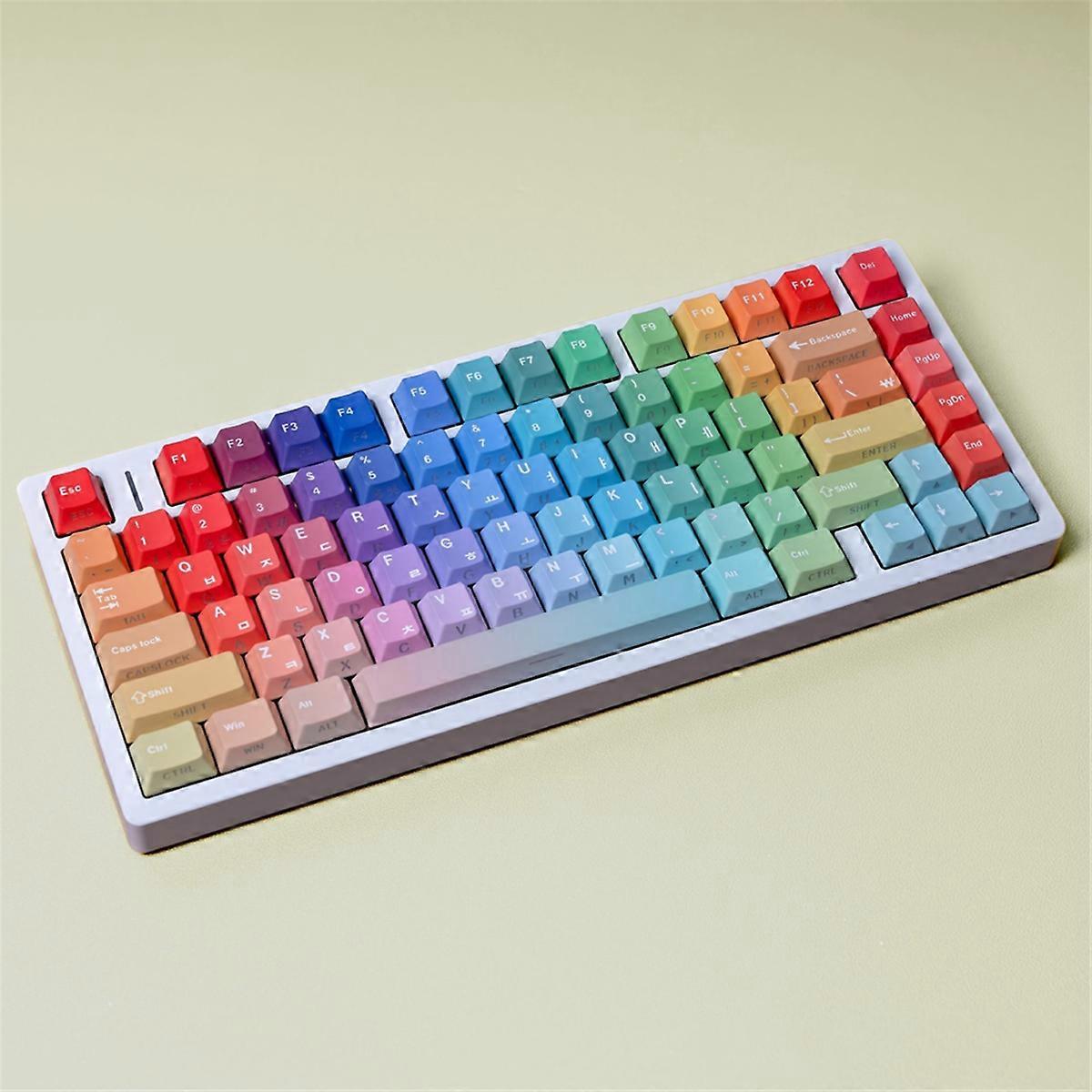 Gradient Rainbow Keycaps PBT Cherry Keycap for Mechanical Keyboard Shine Through Side,Spanish Double Engraving