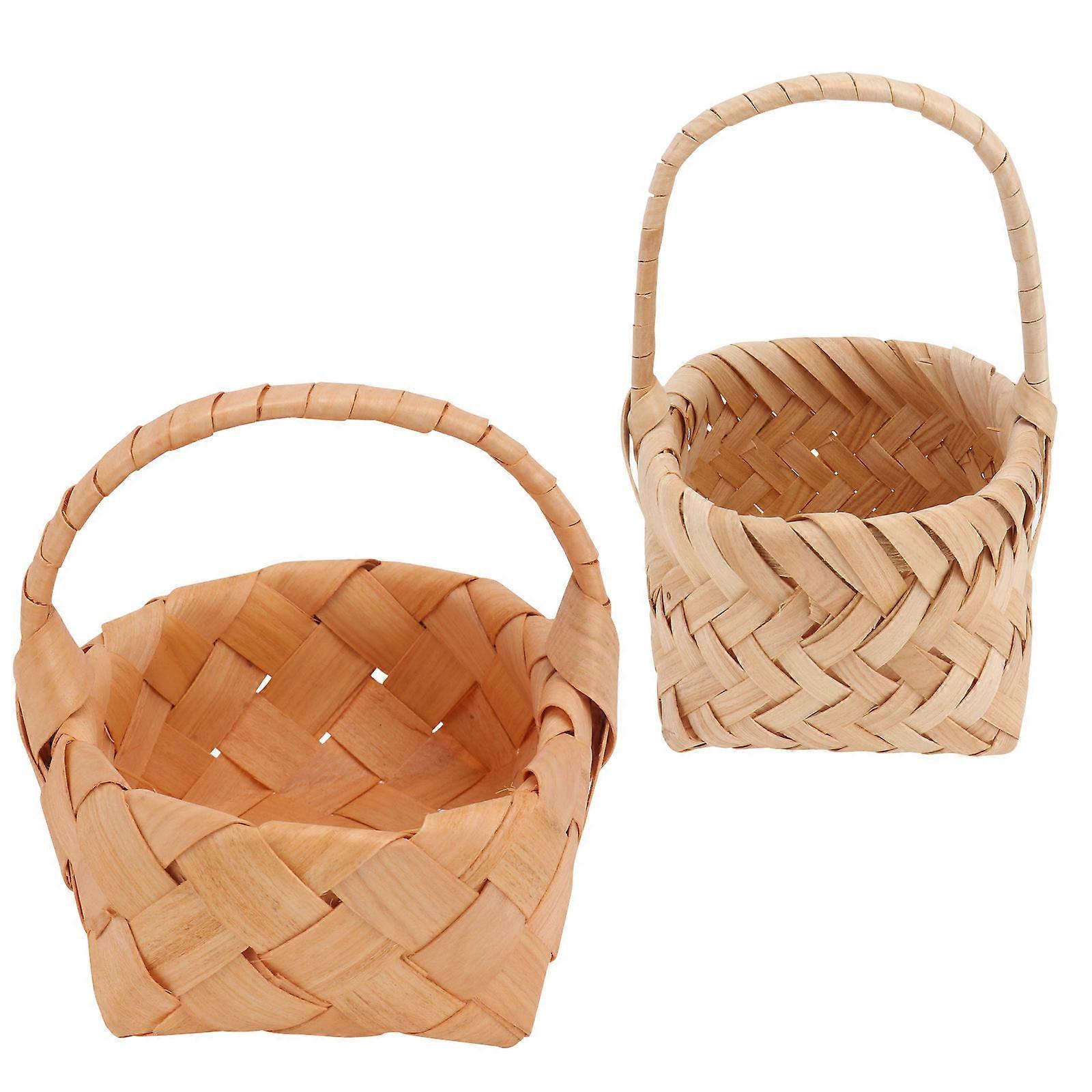 4 Pcs Hand-woven Decorative Flower Baskets Mini Baskets Wedding Photo Props Khaki Color Rectangular Function