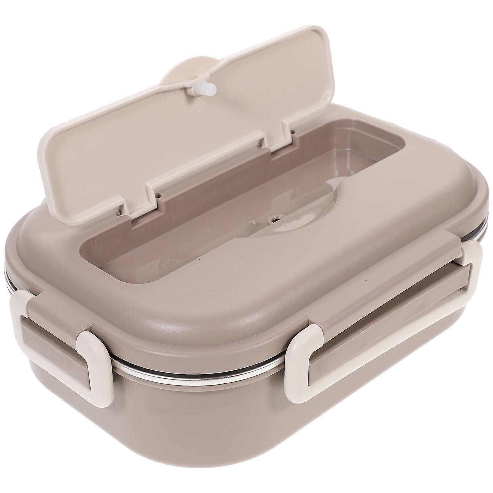 Kids Container 2Pcs Portable Multi-Function Meal Box For School Picnic Outdoor 22X15CM Brown Leak-Proof Design