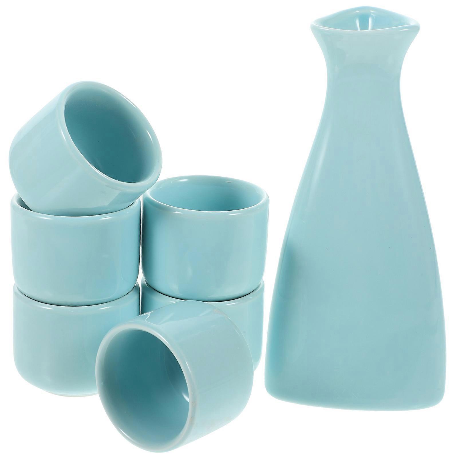 Blue Ceramic Sake Cups Pot for Serving 1Set Simple Liquor Dispenser