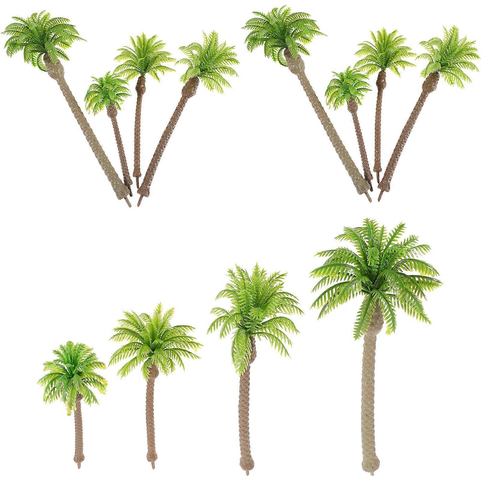 12Pcs Miniature Palm Trees Model Decor for Train Track Models Beach Scenes and Sand Table Layouts Made of Green Plastic