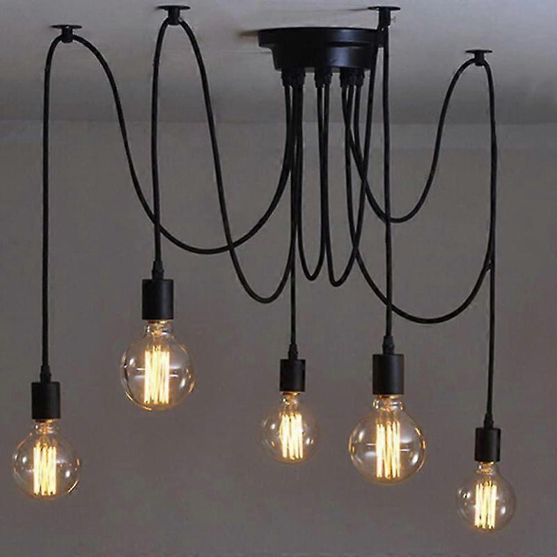 Minglan Edison Pendant Lighting 2m Adjustable Spider Ceiling Light Metal Wire Cage Pendant Lighting-5 Arms(bulb Not Included)