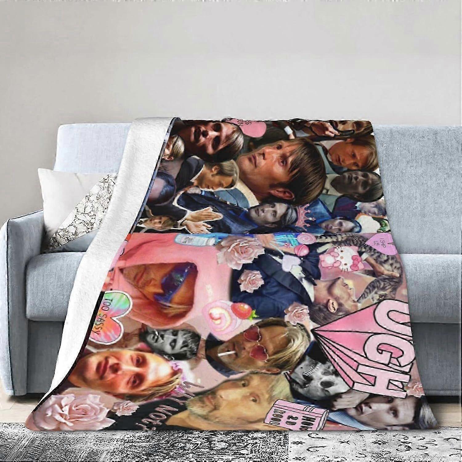 Fleece Blanket for Sofa Camping, Super Soft Lightweight Cozy Luxury Flannel Bed Blanket, Mads Jon Mikkelsen Fluffy Plush Couch Blanket Throw for All S