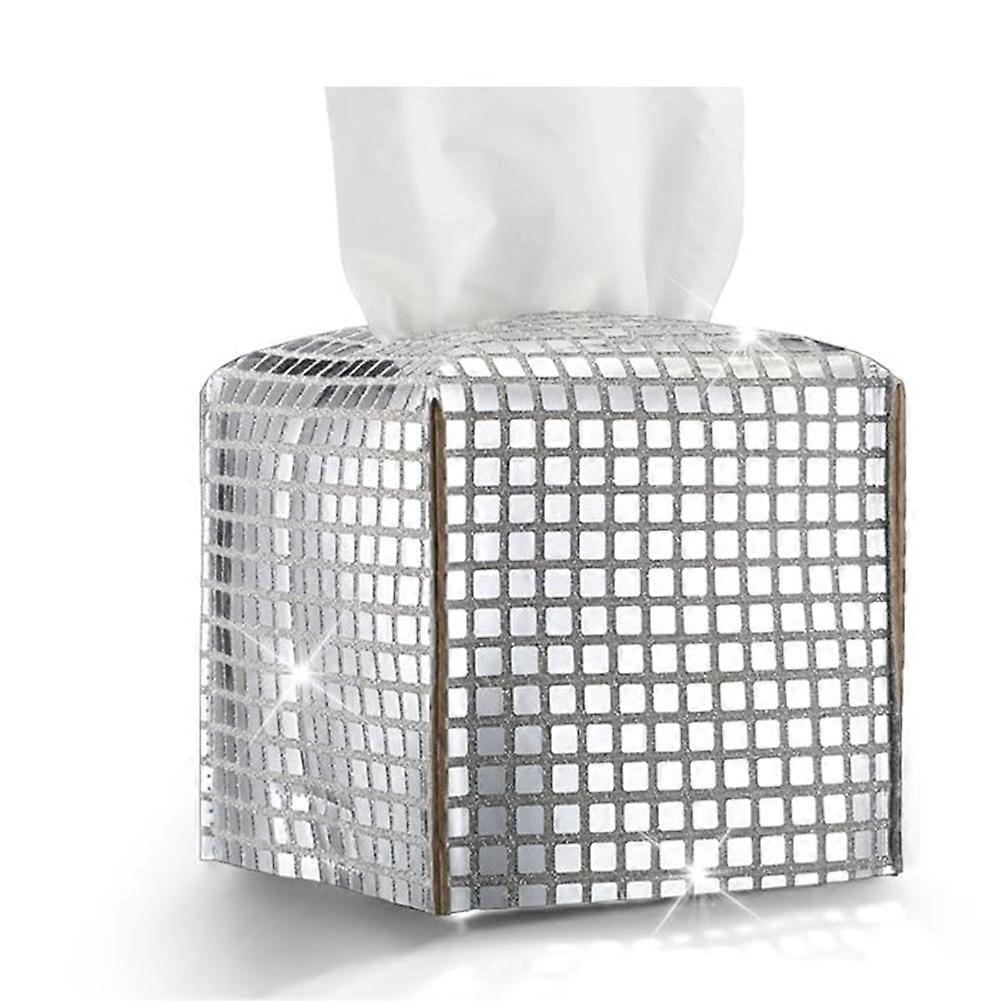 Disco Ball Tissue Box Cover Glitter Silver Square Rectangular Bling Paper Holder Sparkle Tissue Box for Bathroom Vanity