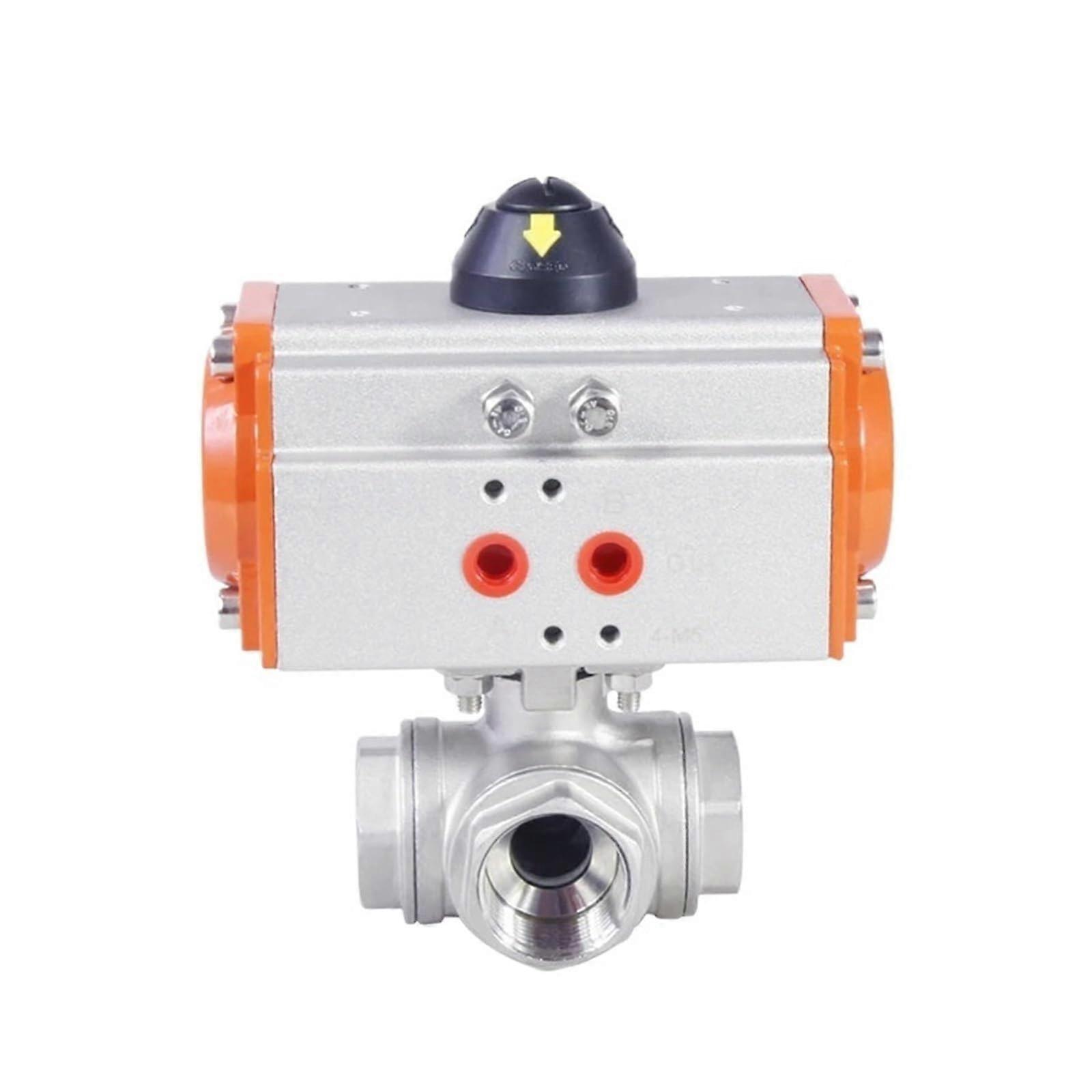 Stainless Steel Pneumatic Three Way Ball Valve T Type Q614F16P Three Piece  Platform