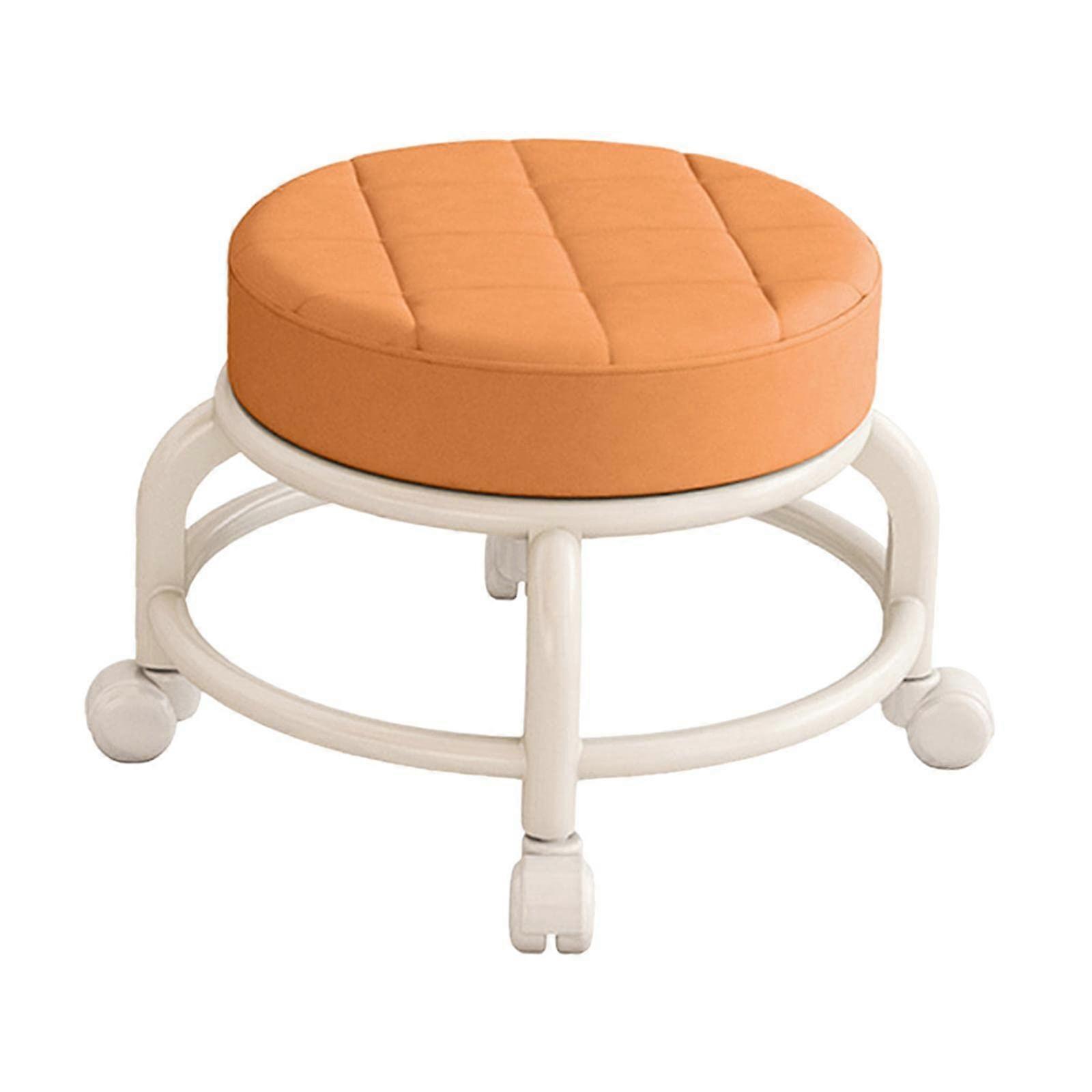 Compact Swivel Stool With Rolling Casters For Home And Office Use Orange