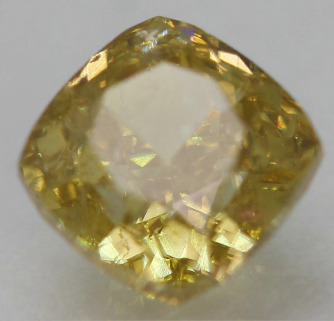 Cert 0.51 Carat Vivid Yellow VVS2 Cushion Natural Enhanced Diamond 4.31x4.29mm