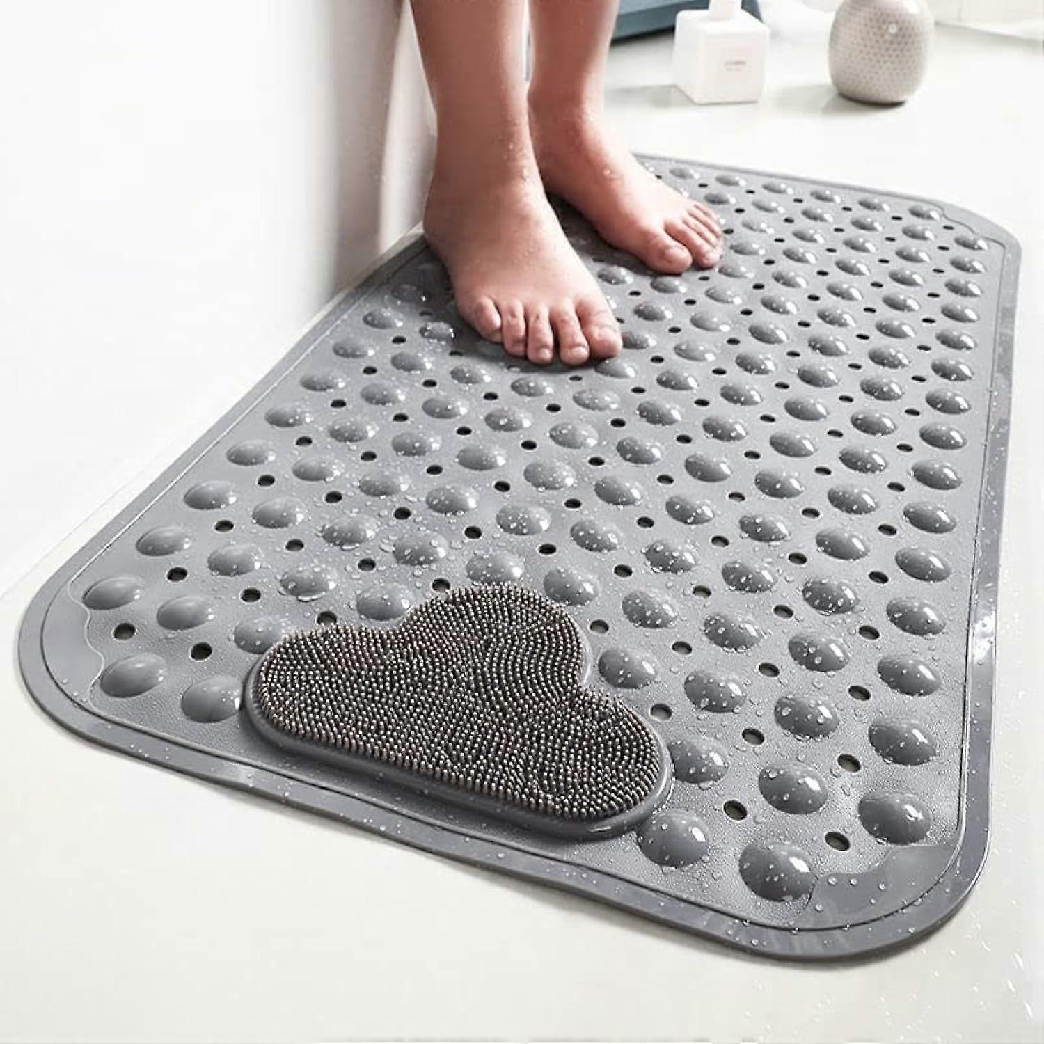 NonSlip Shower Mat Grey 80 x 50 cm Rectangular, Machine Washable, Durable With Suction Cups and Comfort Massage